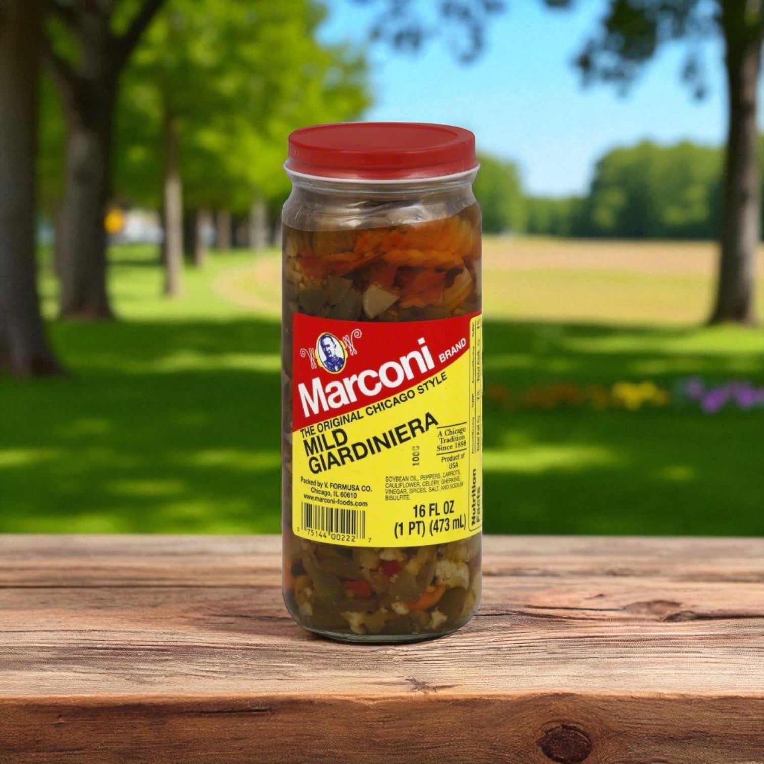 A Papa Charlie's Gonella Bread Mild Giardiniera Italian Beef Sandwich Kit - 3 Count is displayed outdoors, ideal for crafting Chicago-style Italian beef or spicing up your next homemade sandwich.
