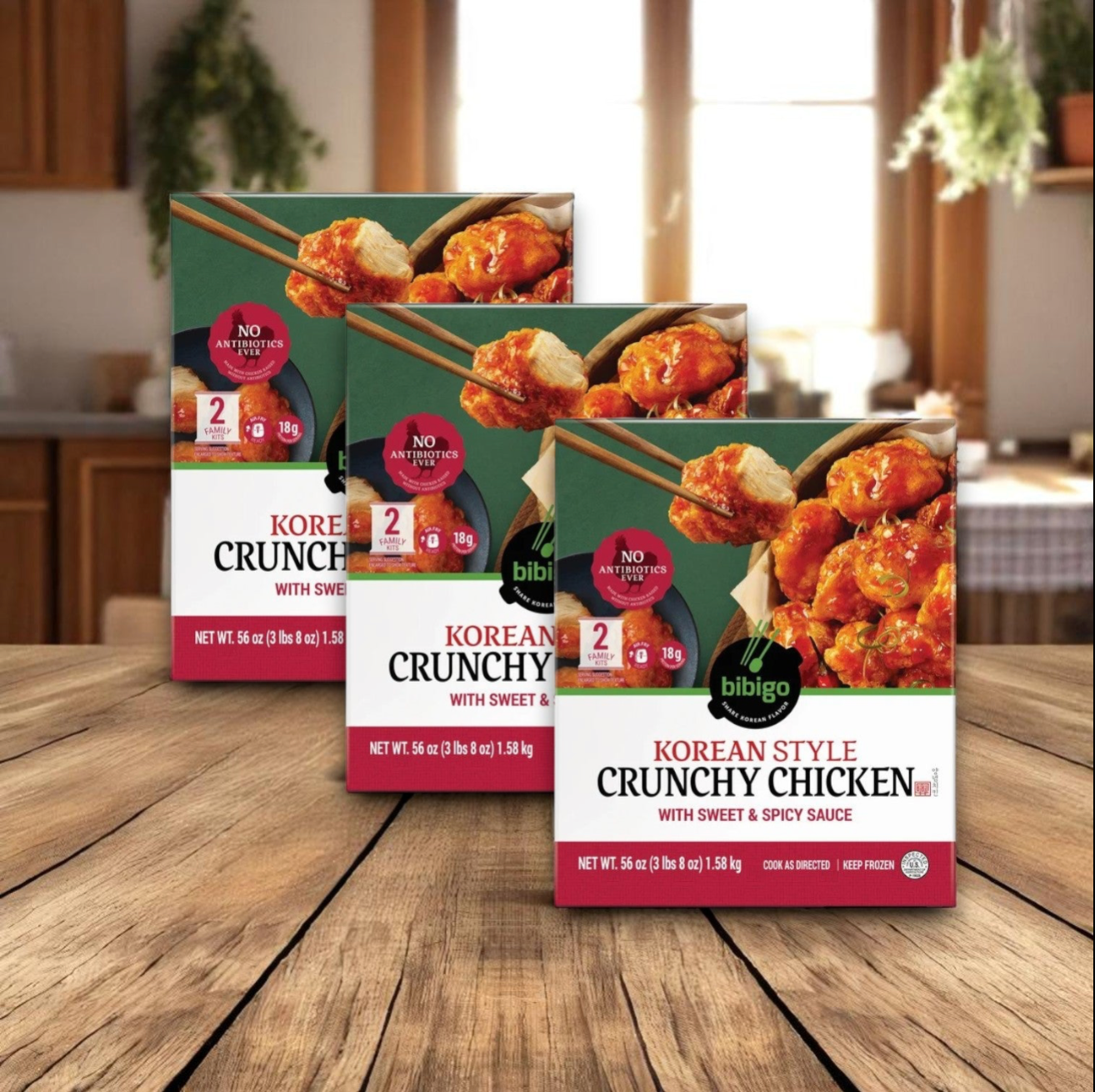 Bibigo Korean Style Crunchy Chicken with Sweet & Spicy Sauce – 56 oz Bag - 3 Count
