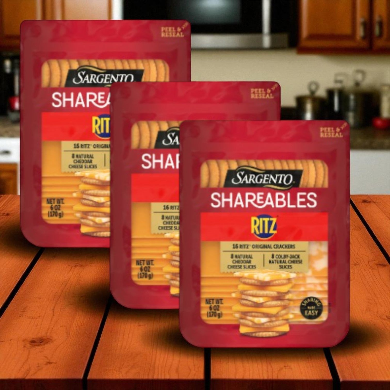 Sargento Shareables Natural Cheddar & Colby-Jack Sliced Cheese with Ritz® Original Crackers Cheese Tray, 6 oz- 3 Packs