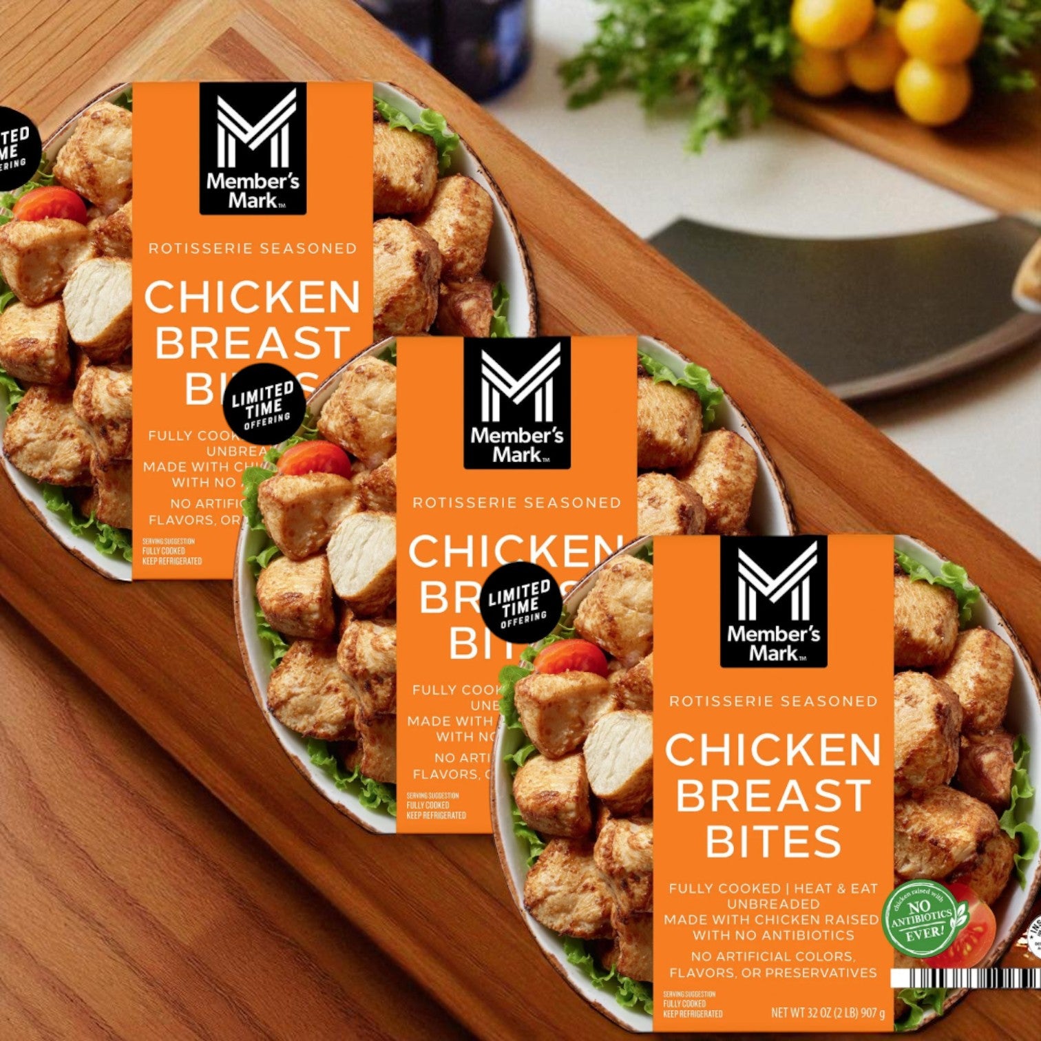 Member's Mark Rotisserie Chicken Bites, 2 lbs- 3 Cases