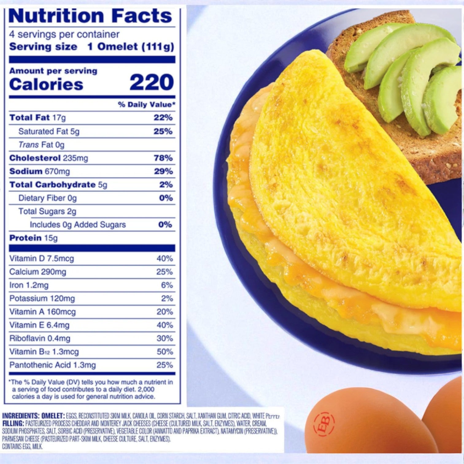 Eggland's Best Three Cheese Omelets, 8-count- 1 Pack