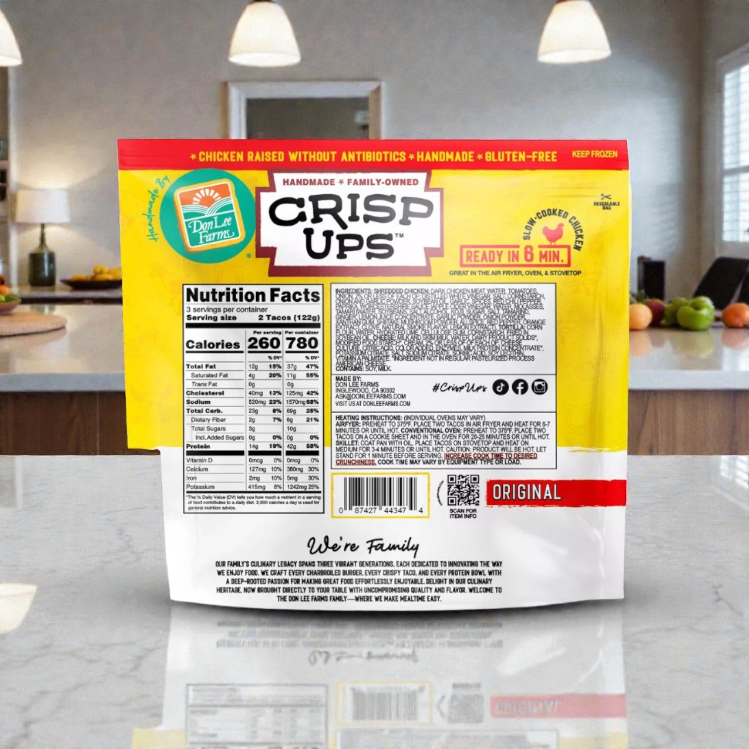 Don Lee Farms Frozen Gluten Free CrispUps Chicken/Cheese Crispy Tacos - 12.96oz