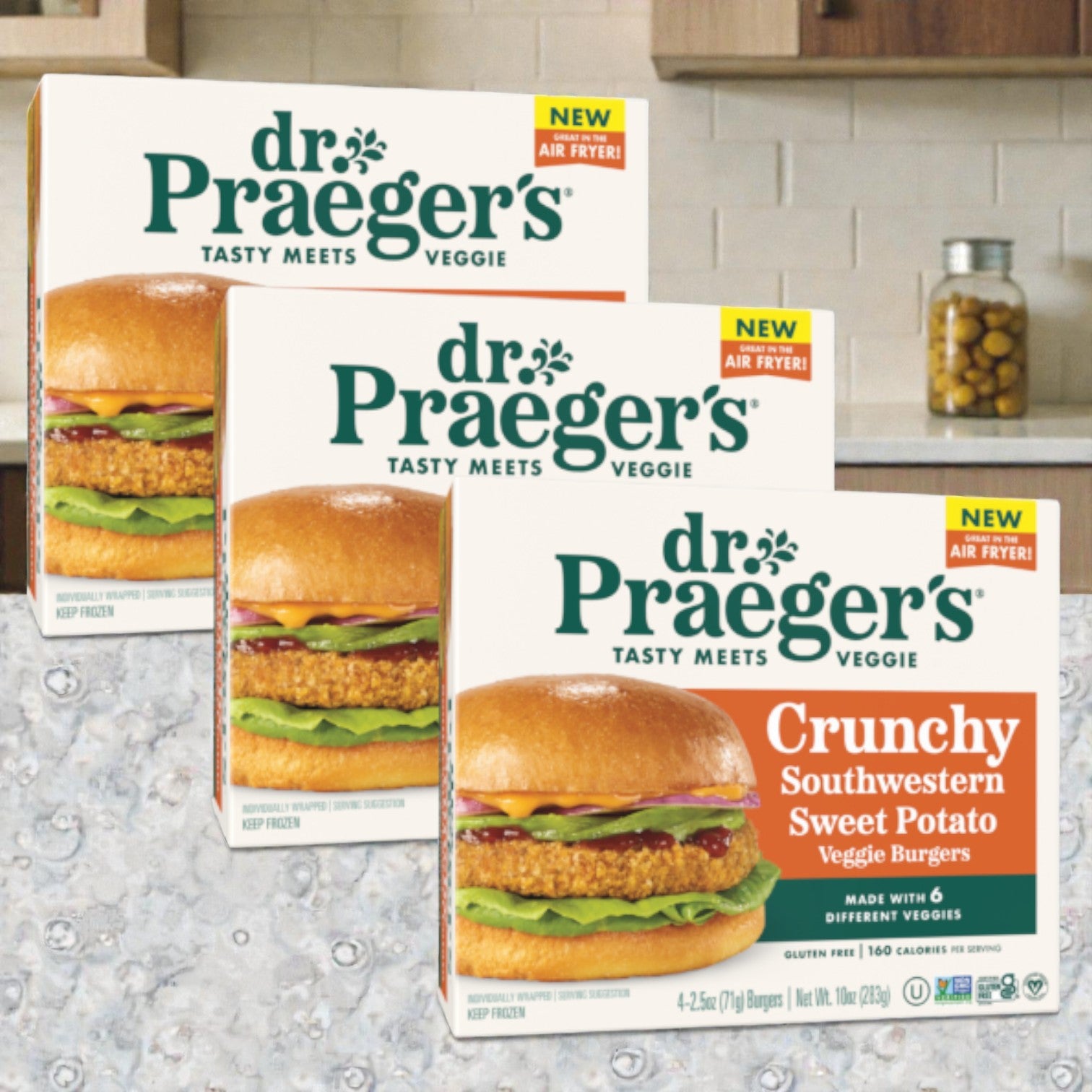 Dr. Praeger's Veggie Burgers, Crunchy, Southwestern Sweet Potato- 4 Count- 3 Boxes