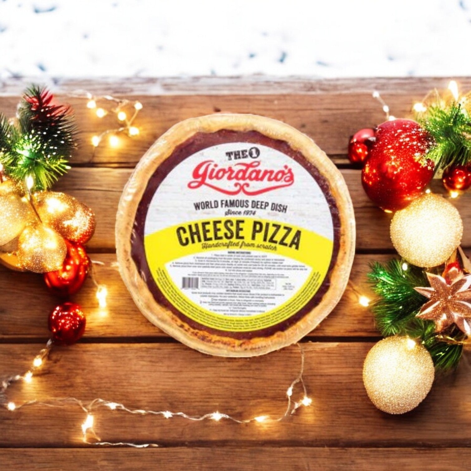 Chicago's 2 Pack Combo! from Easy Lunches, beautifully wrapped, sits on a wooden surface amidst festive Christmas decorations and string lights, capturing the warm essence of a Chicago holiday evening.