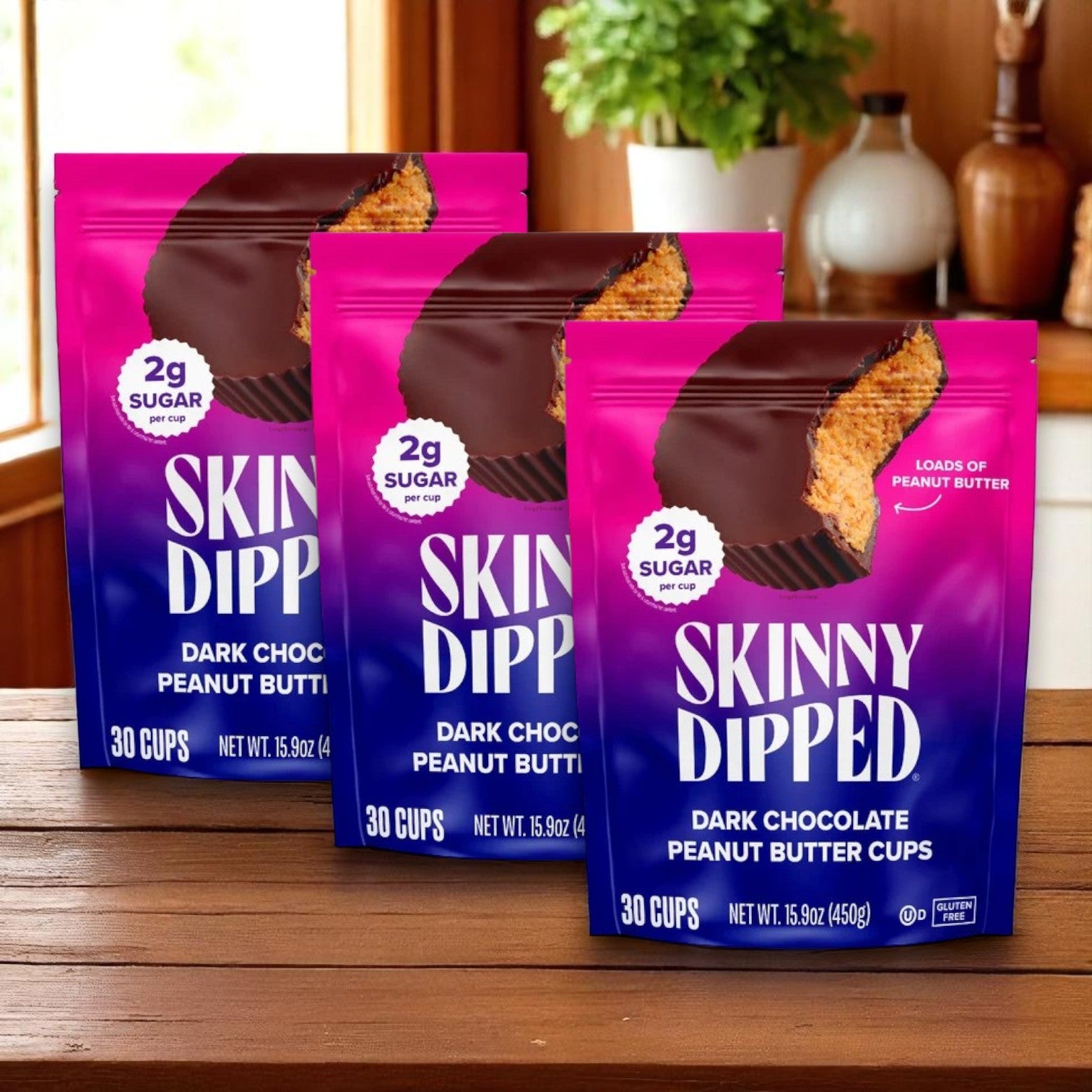 Skinny Dipped Cups – Dark Chocolate Peanut Butter, 30-Count Pack, 3 Packs Total (90 Cups)
