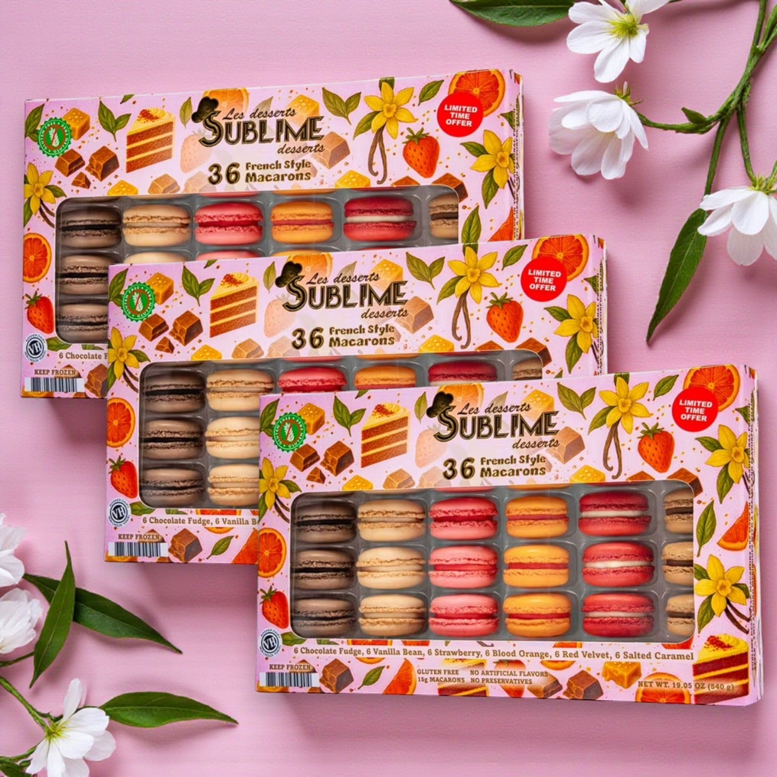 Sublime Desserts Frozen Assorted Macarons – 36 Count (3 Packs)