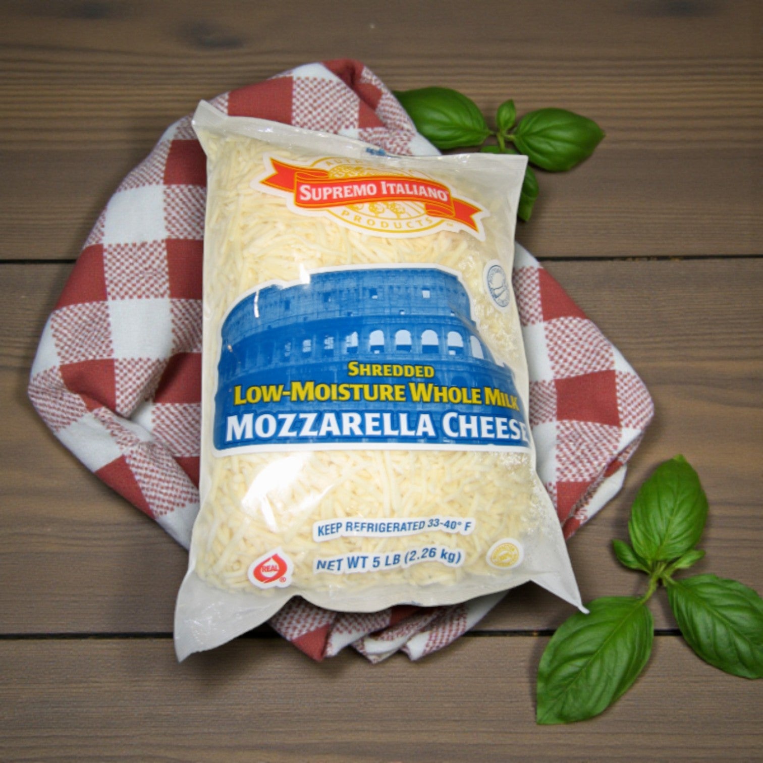 Supremo Italiano Shredded Whole Milk Mozzarella Cheese – 5 lb