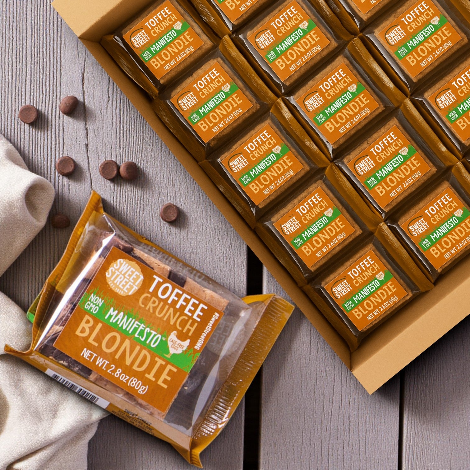 Sweet Street Toffee Almond Crunch Dessert Bars – 4 Trays per Box (16 Bars Each) - 64 Bars Total