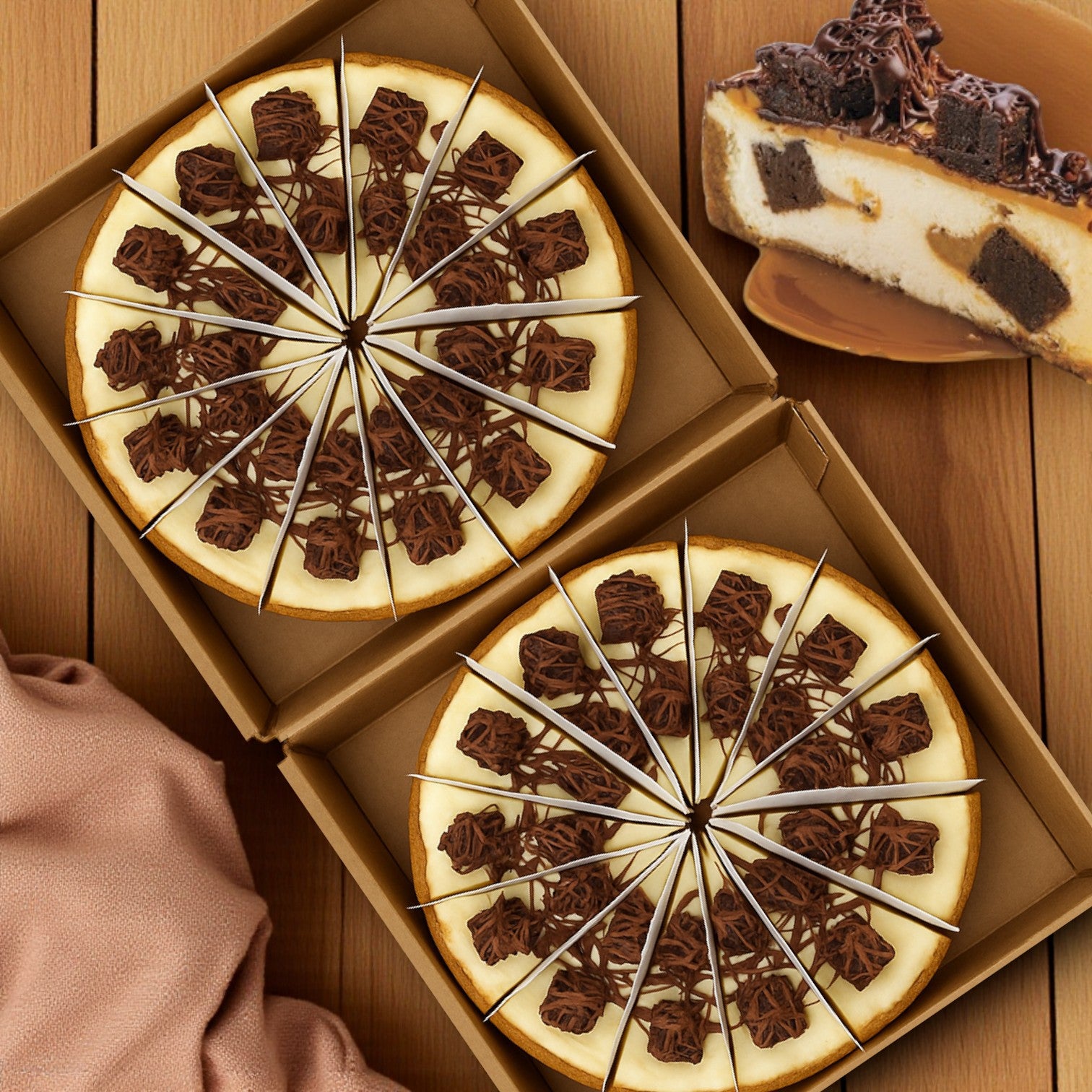 Sweet Street Caramel Cheesecake Brownie – 2 Cakes, Pre-Sliced (14 Slices Each)