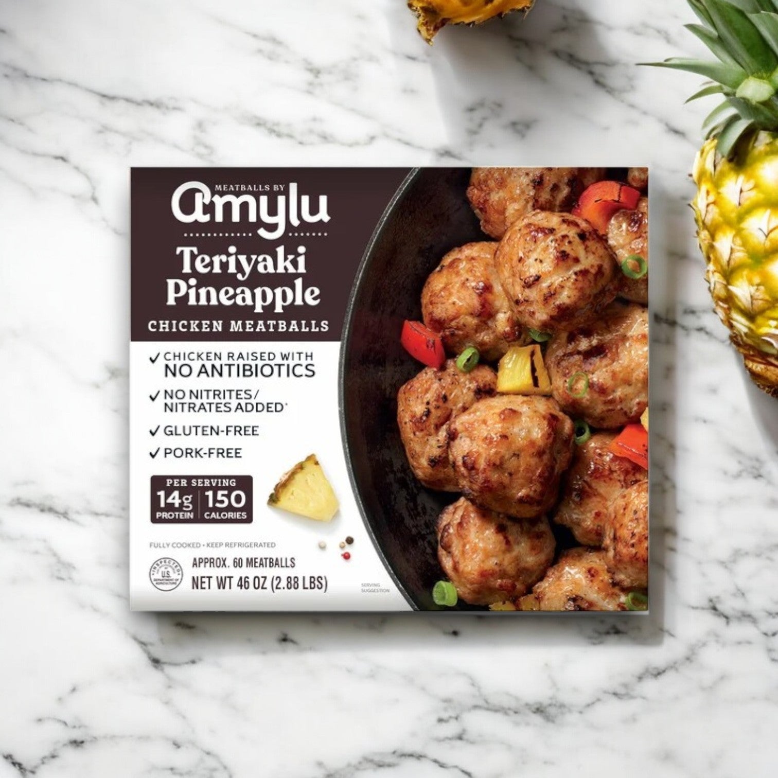 【4巻セット】 Meatball 肉球 Amylu - Teriyaki Pineapple Chicken Meatballs - 46 oz (1 Count)