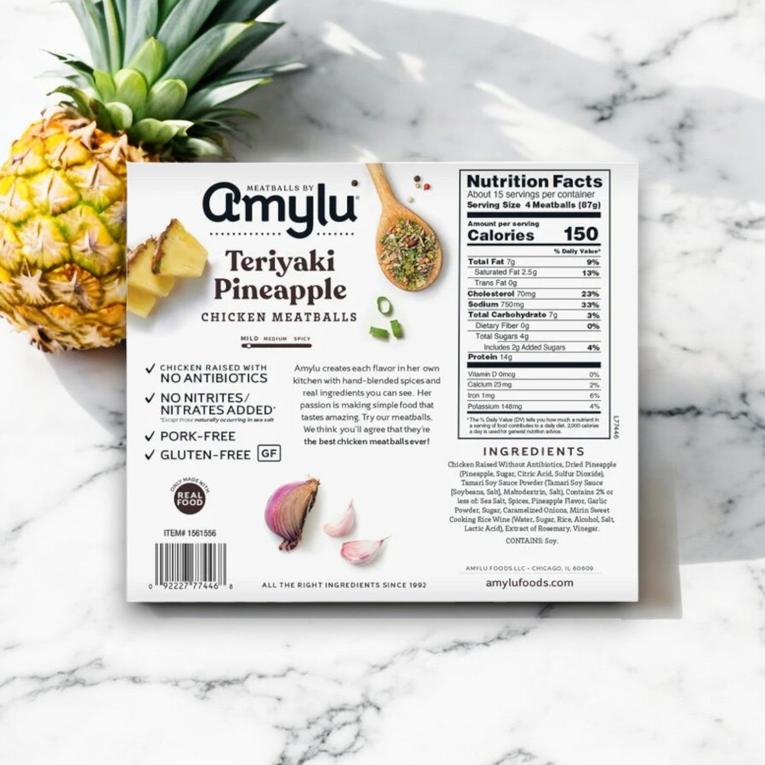 【4巻セット】 Meatball 肉球 Amylu - Teriyaki Pineapple Chicken Meatballs - 46 oz (1 Count)