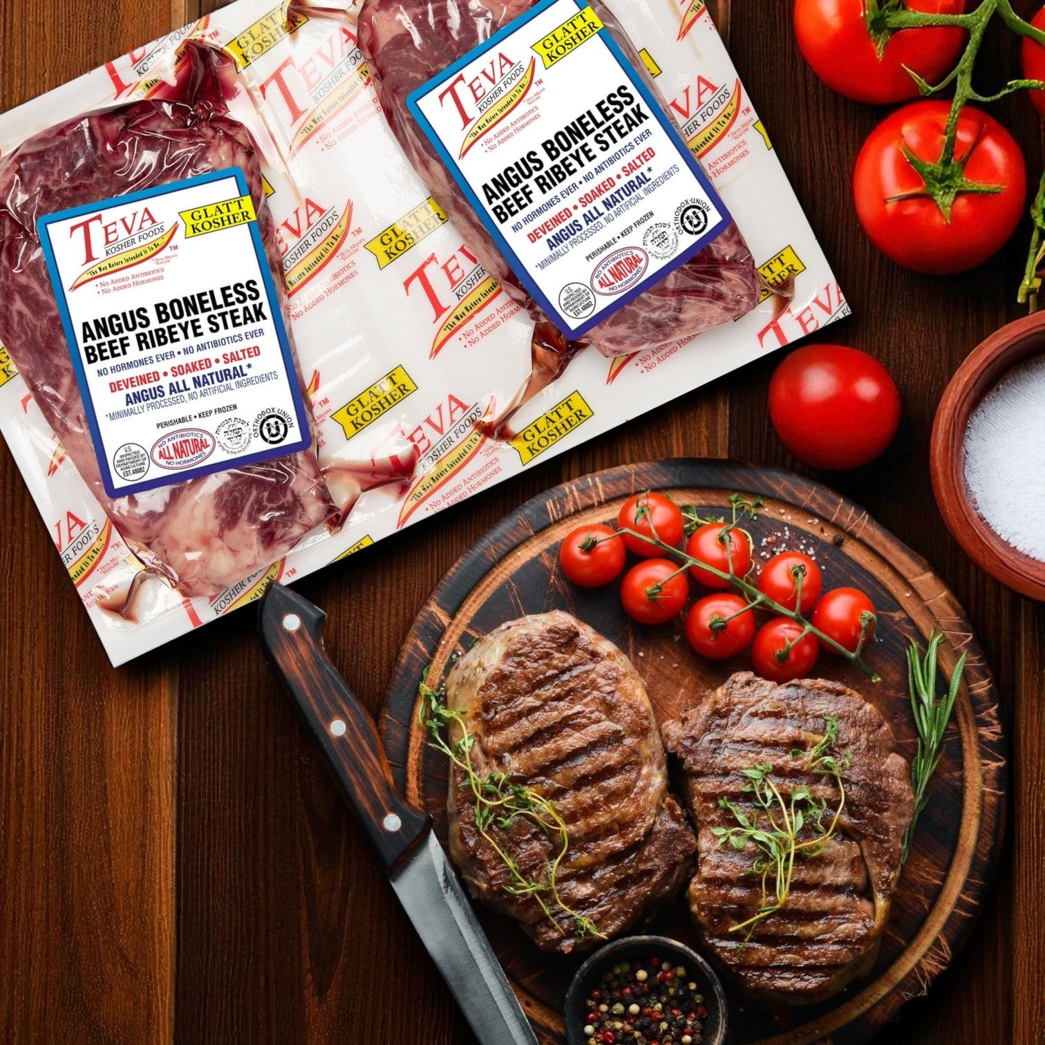 Teva Glatt Kosher Angus Boneless Ribeye Steak – 2-Count Pack (3 Total Packs)