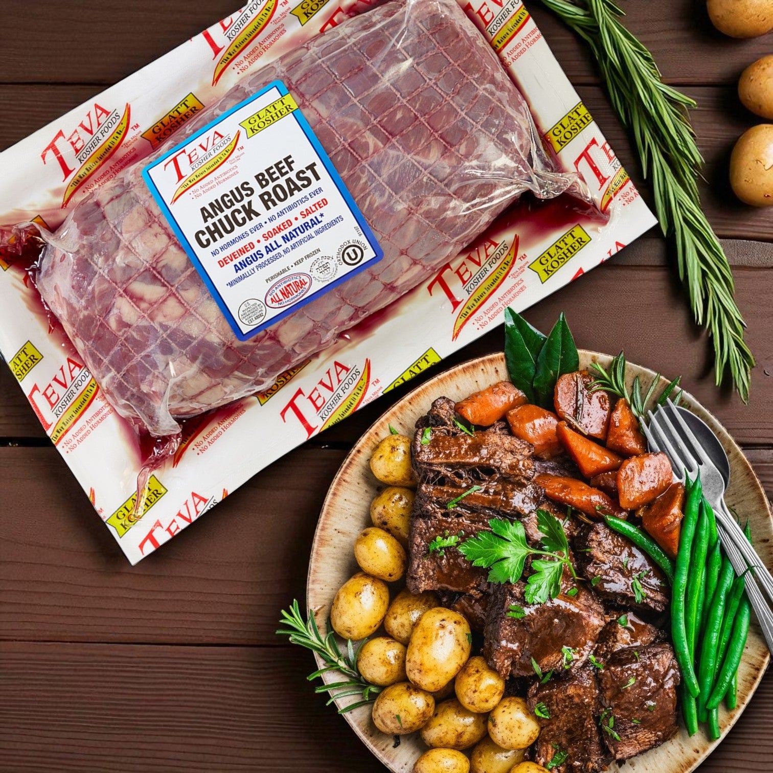 Teva Kosher Foods Glatt Kosher Angus Beef Chuck Roast – 7.5 lb Avg. Each (3 Packs Total)