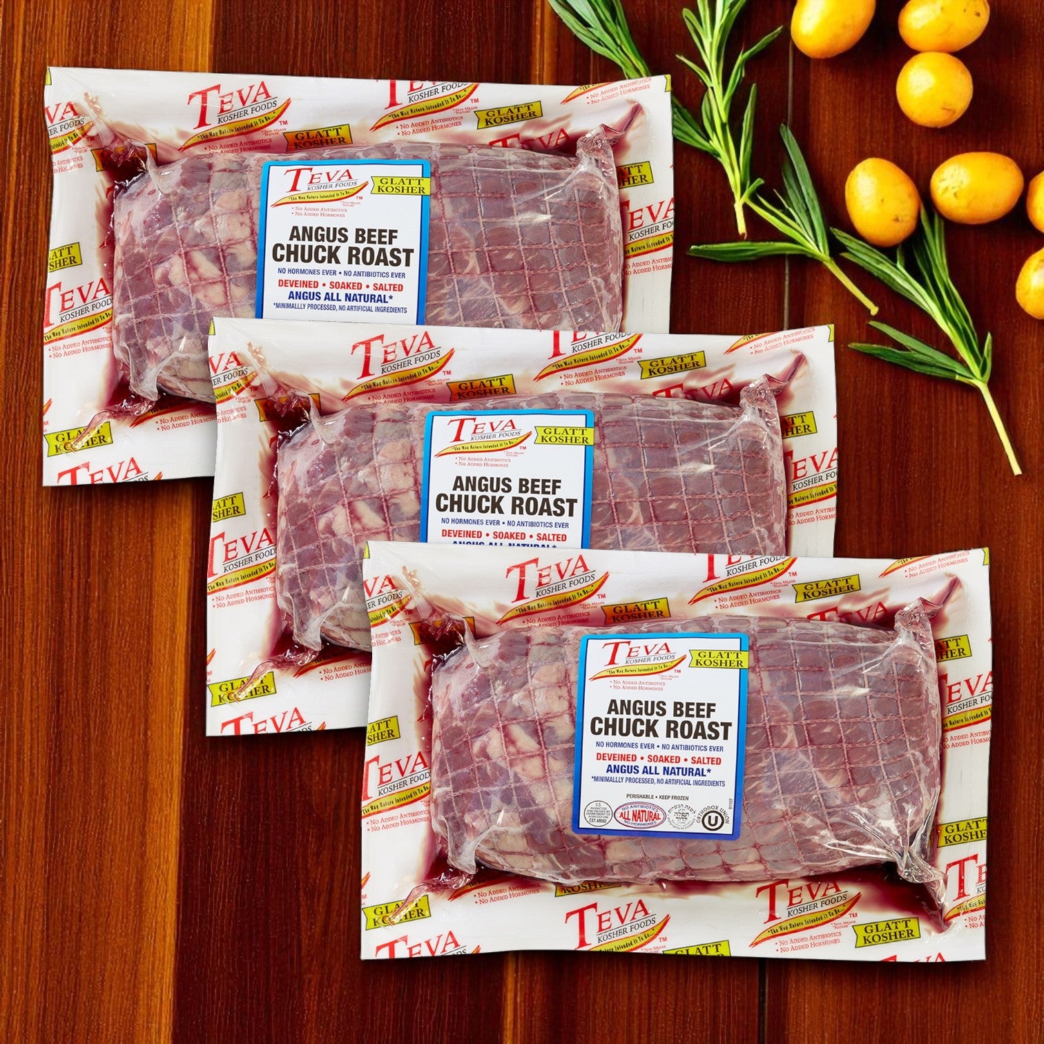 Teva Kosher Foods Glatt Kosher Angus Beef Chuck Roast – 7.5 lb Avg. Each (3 Packs Total)