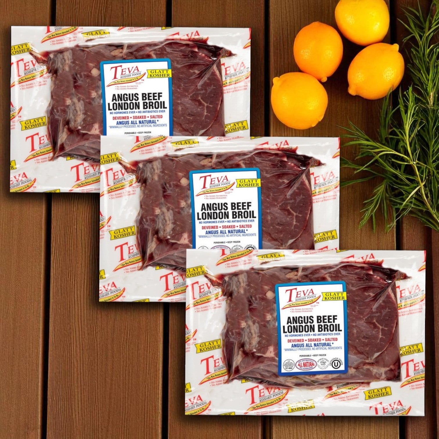 Teva Kosher Foods Glatt Kosher Angus Beef London Broil – 3 Pack, About 2.26 lbs Each