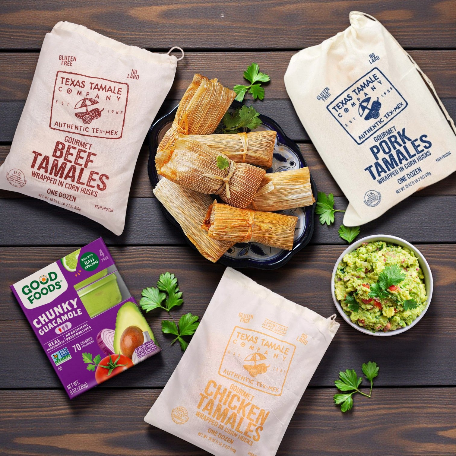 Texas Tamale Company Variety + Good Foods Chunky Guacamole