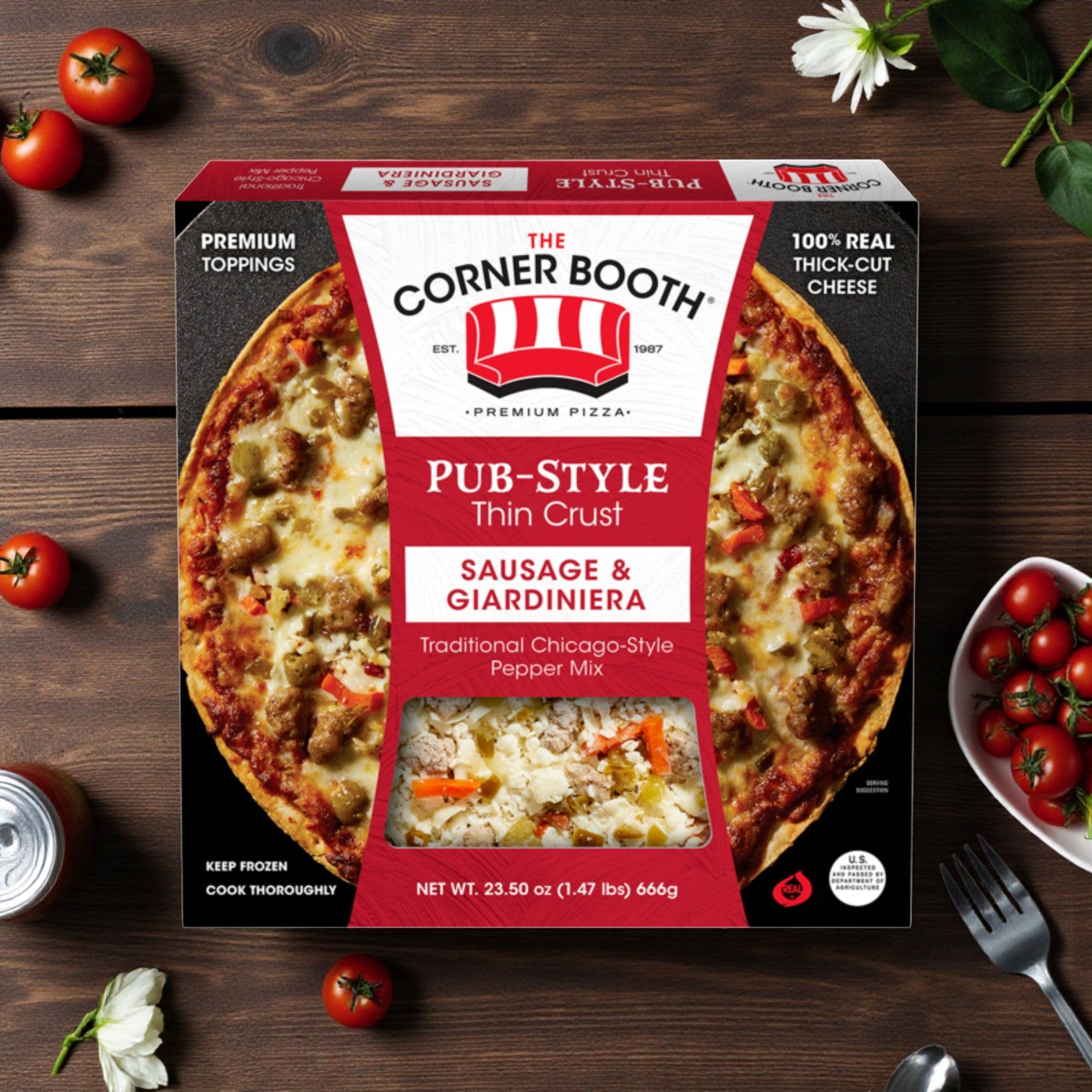 The Corner Booth Pub-Style Thin Crust Sausage & Giardiniera Pizza – 23.5 oz