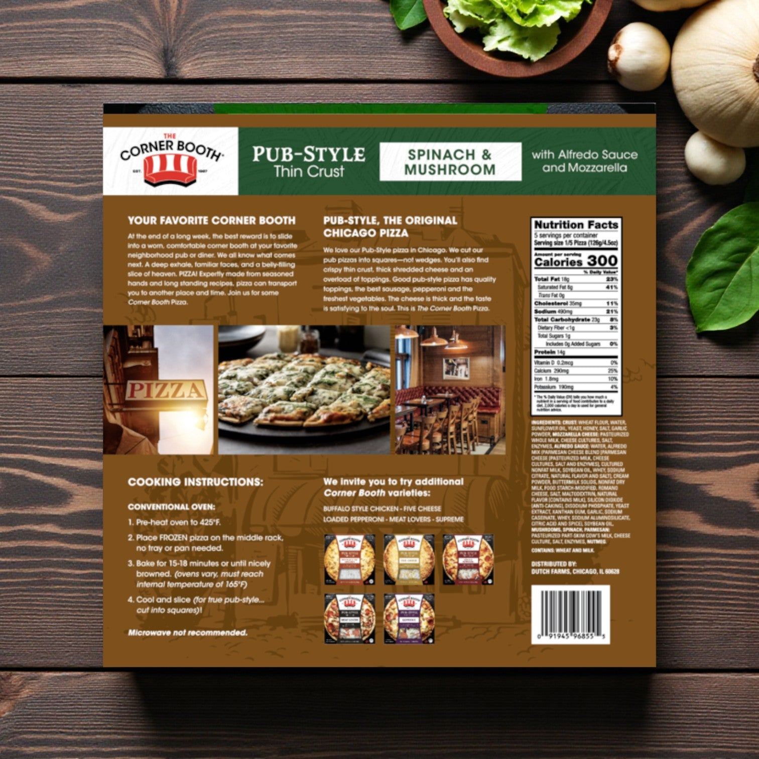 The Corner Booth Pub-Style Thin Crust Spinach & Mushroom Pizza – 22.26 oz