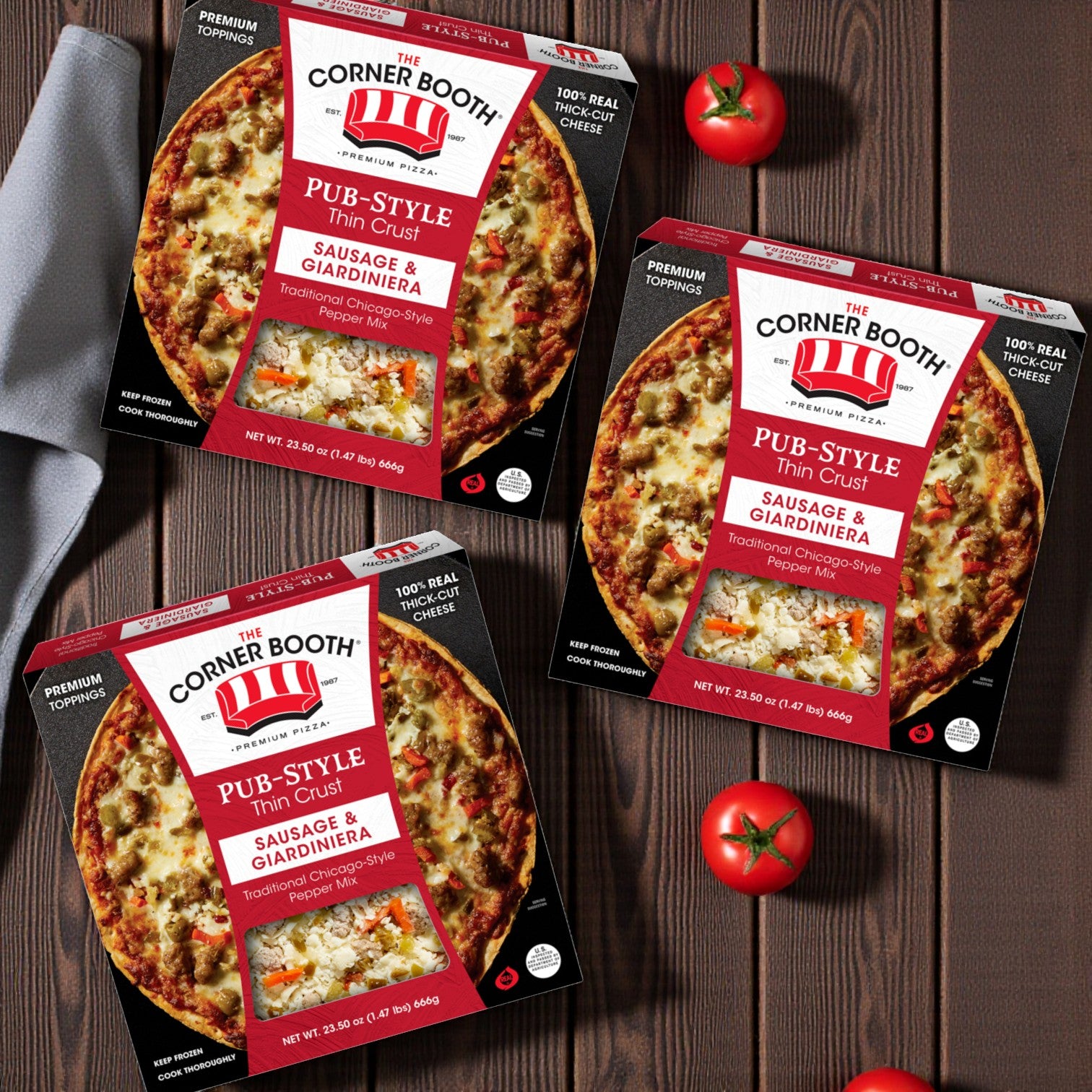 The Corner Booth Pub-Style Thin Crust Sausage & Giardiniera Pizza – 23.5 oz (3 Pack)