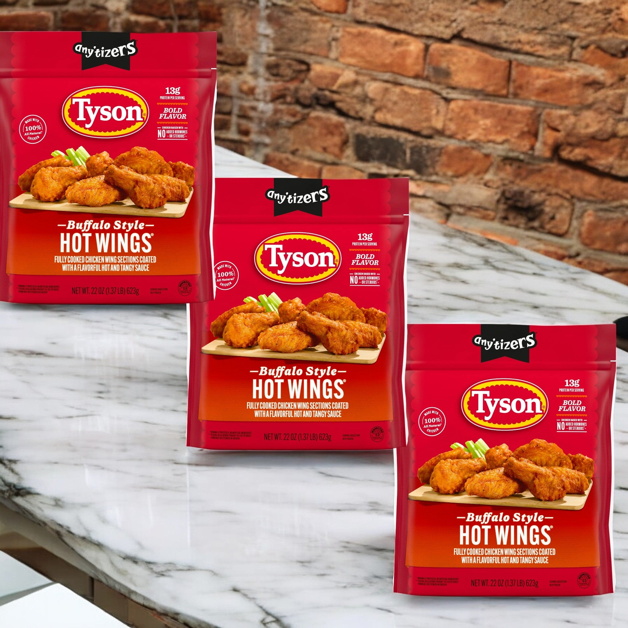 Tyson Any’tizers Frozen Bone-In Buffalo Style Hot Wings Bag-3 Count