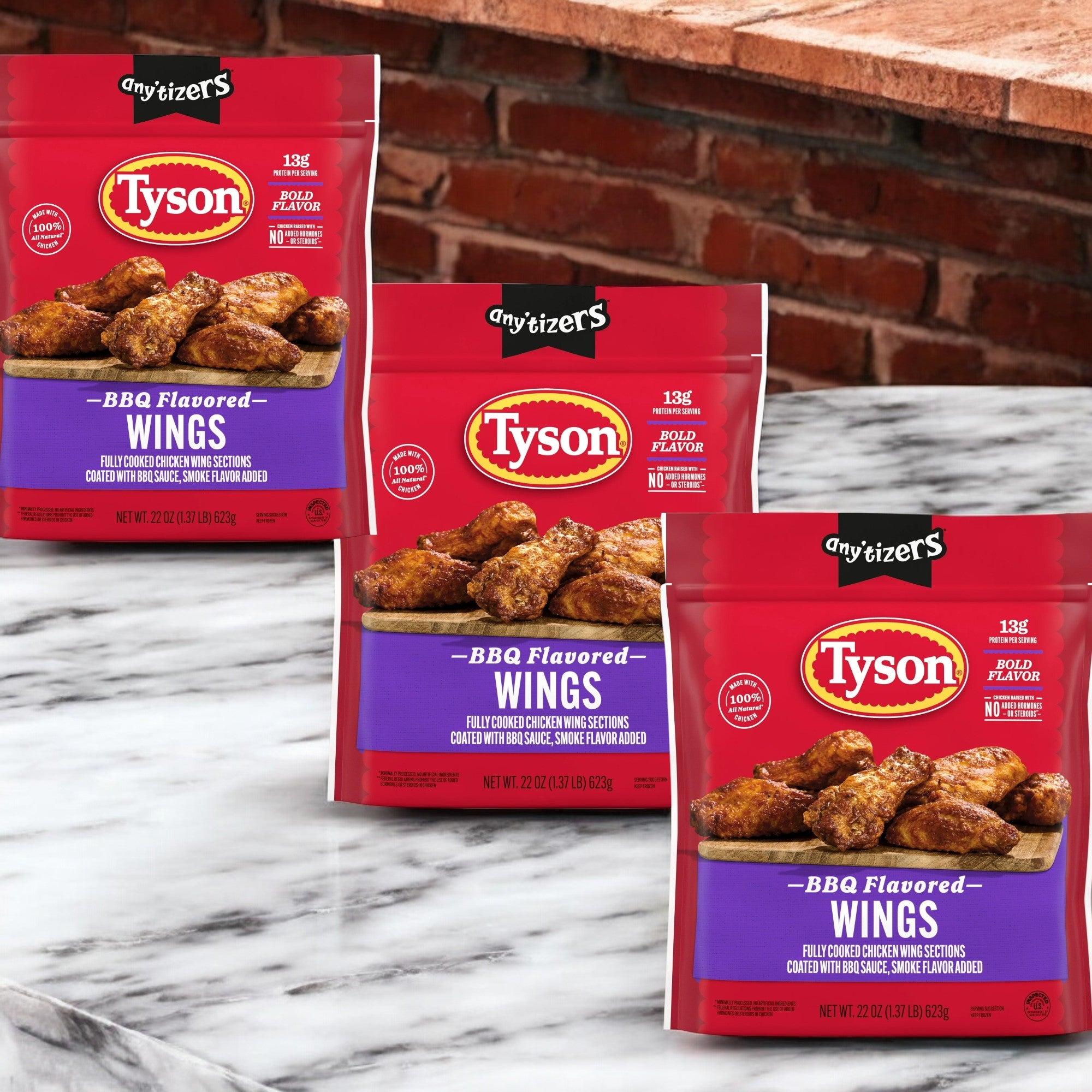 Tyson Any'tizers BBQ Flavored Chicken Wings, 1.37 lb, 3 Count