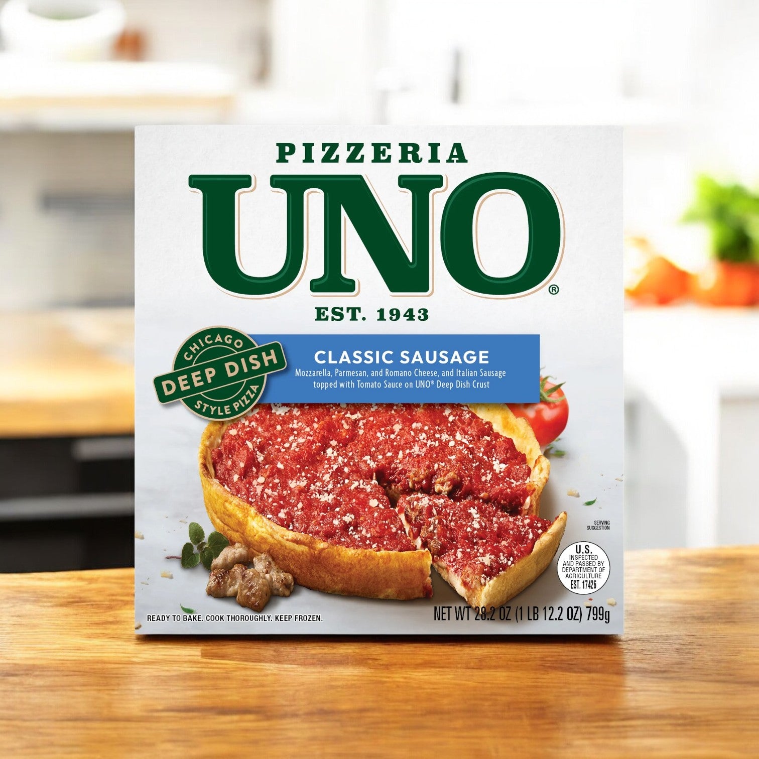 Pizzeria Uno 9 Inch Chicago Style Deep Dish Classic Sausage Pizza, Tomato Sauce, 28.2 oz. - 1 Box