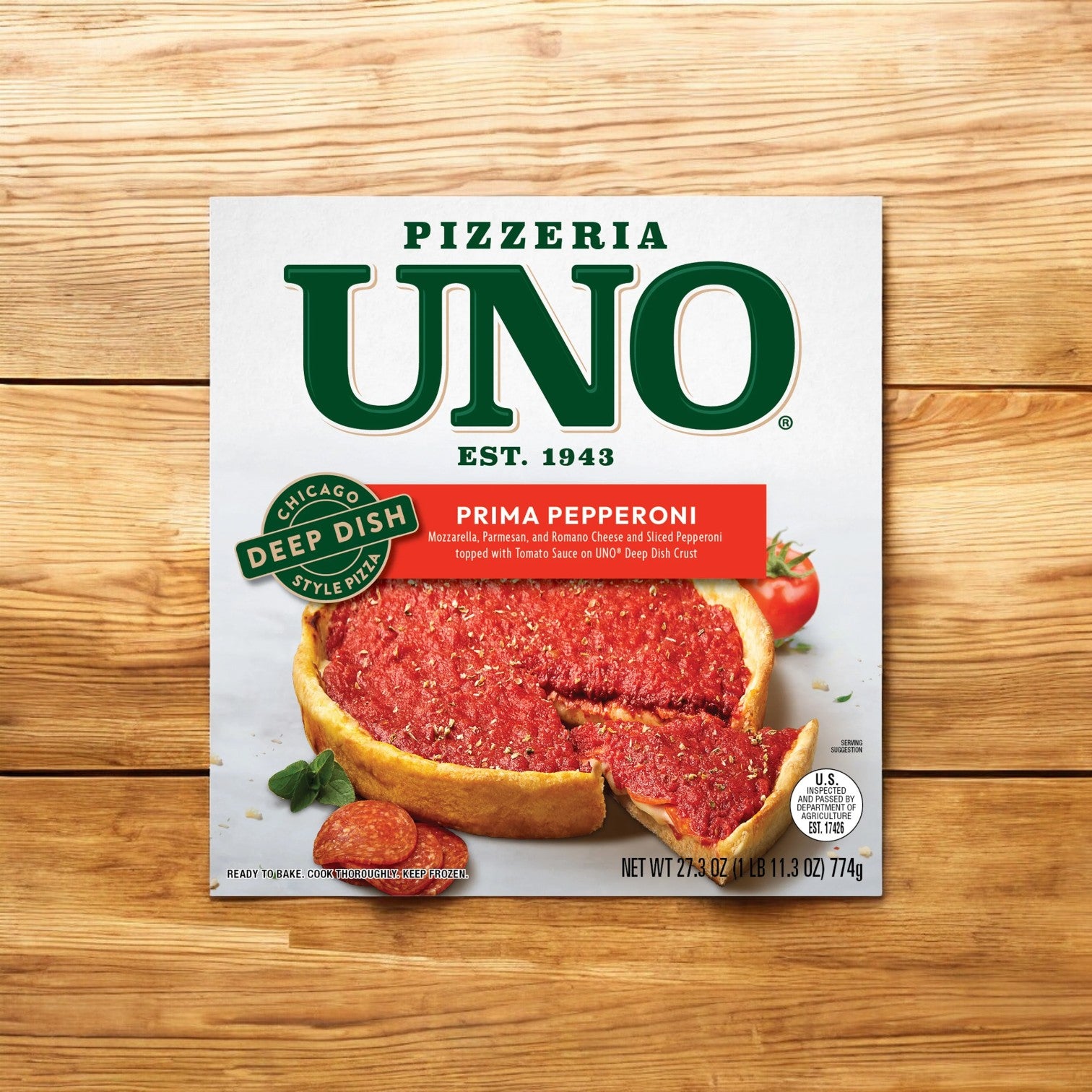 Pizzeria Uno 9in Chicago Style Deep Dish Prima Pepperoni Pizza, Tomato Sauce, 27.3 oz. - 1 Box