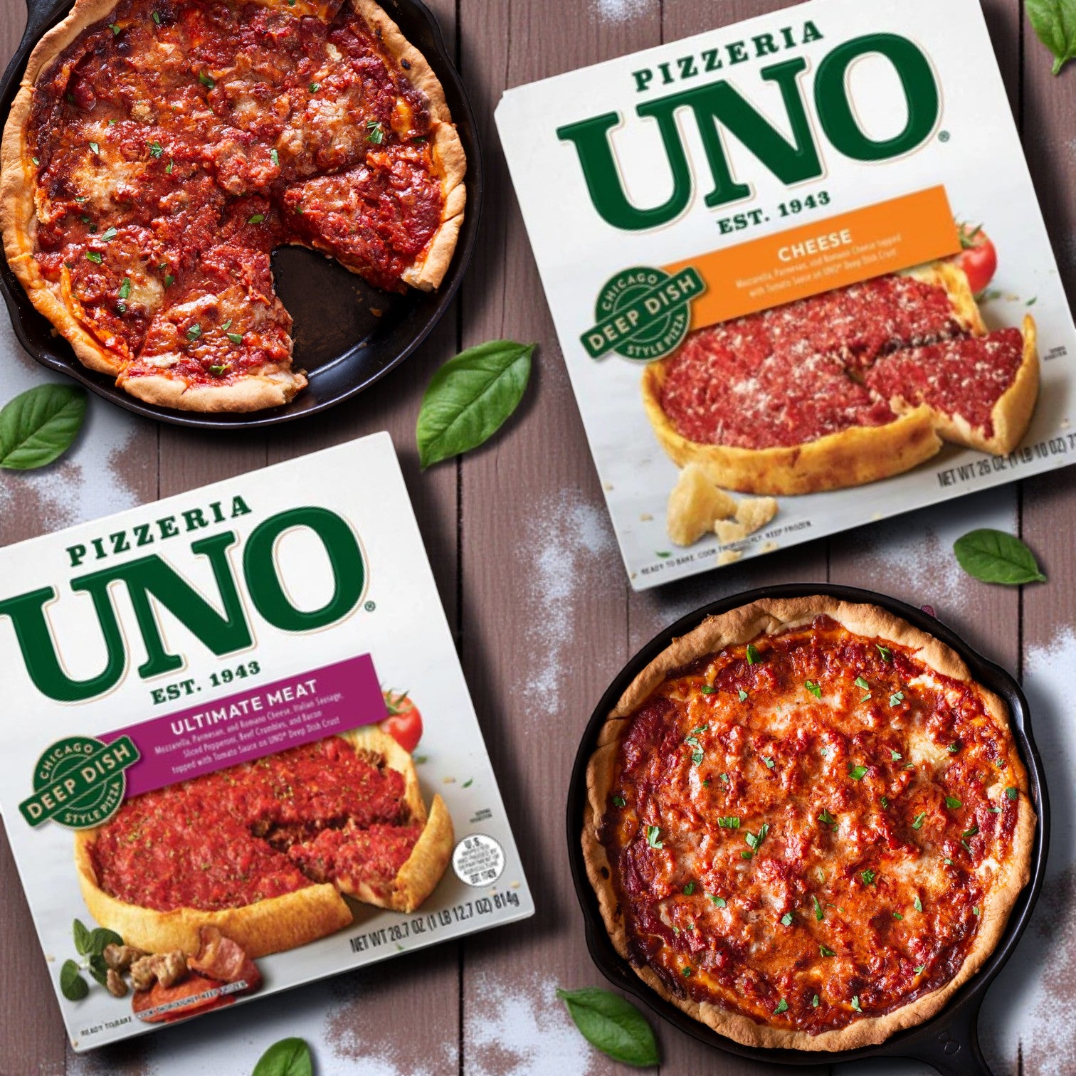 Uno Chicago Style Deep Dish Pizza Combo – Cheese & Ultimate Meat