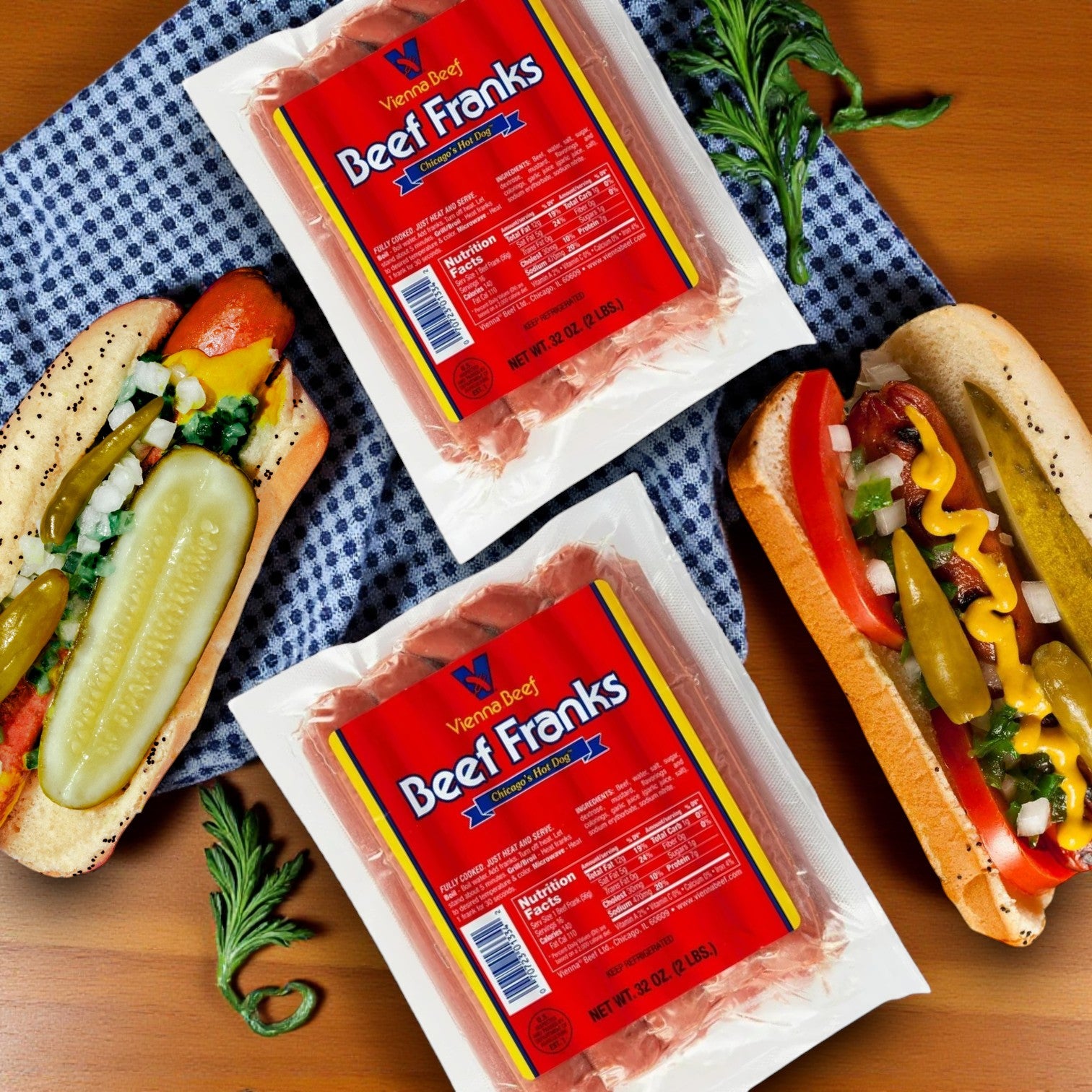 Vienna Beef Hot Dogs – 32 Count (2 Packs, 32 oz Each)
