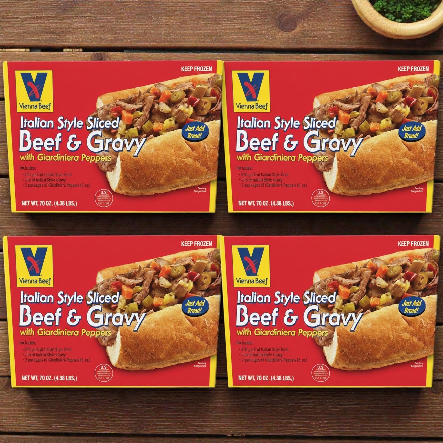 Vienna Beef® Italian Style Sliced Beef & Gravy with Giardiniera Peppers, 70 oz– 4 Packs