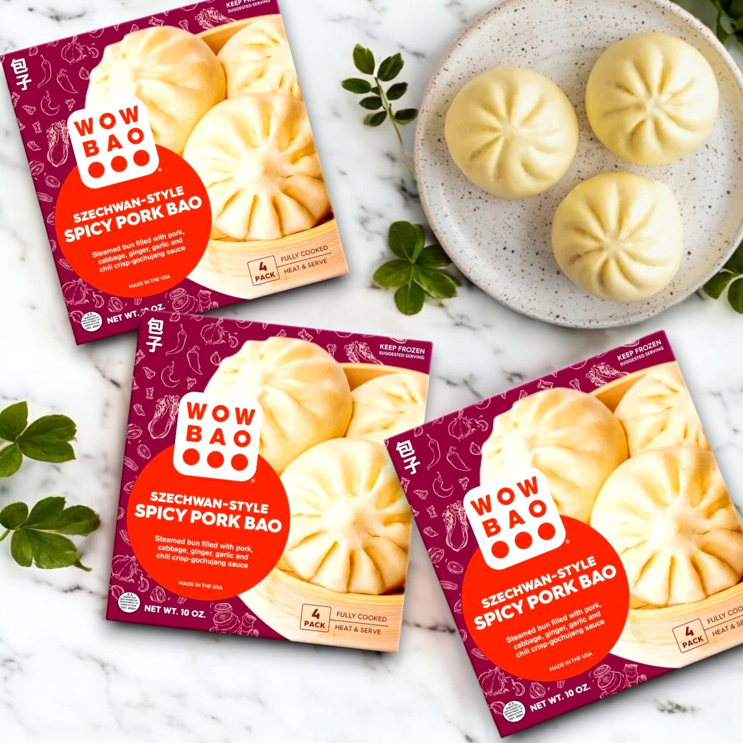 Wow Bao Szechwan-Style Spicy Pork Bao – 3 Pack (4 x 10 oz. Each)
