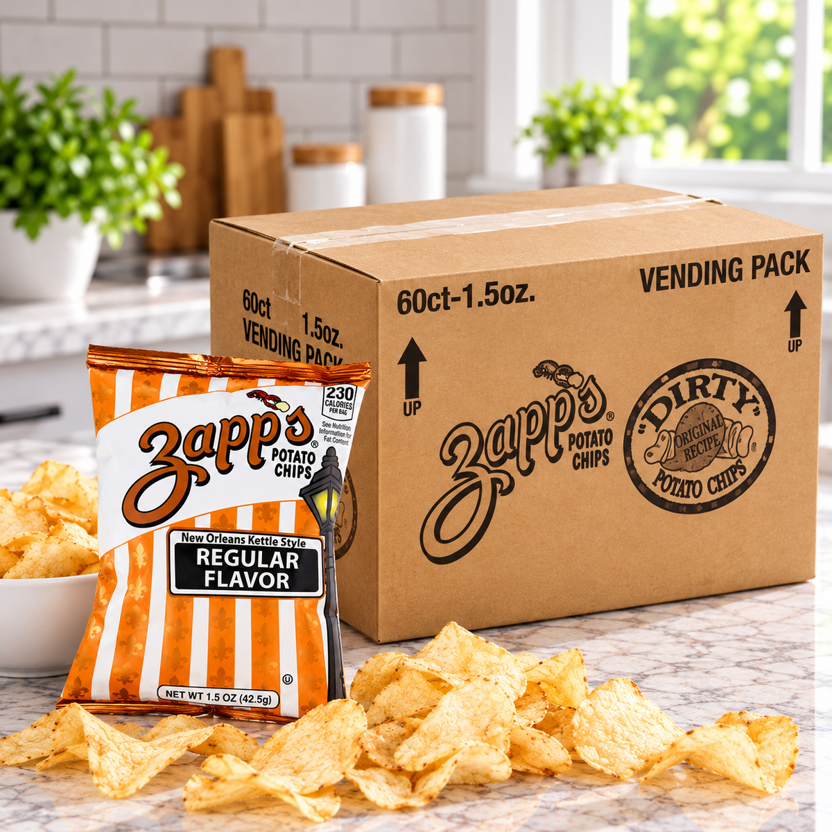 Zapp's New Orleans Kettle Style Original Potato Chips – 60 × 1.5 oz Bags (1 case )