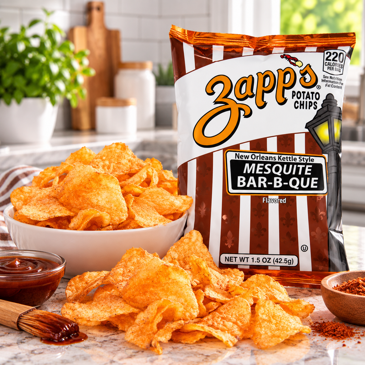 Zapp's New Orleans Kettle Style Mesquite Bar-B-Que Potato Chips – 60 × 1.5 oz Bags 1 case