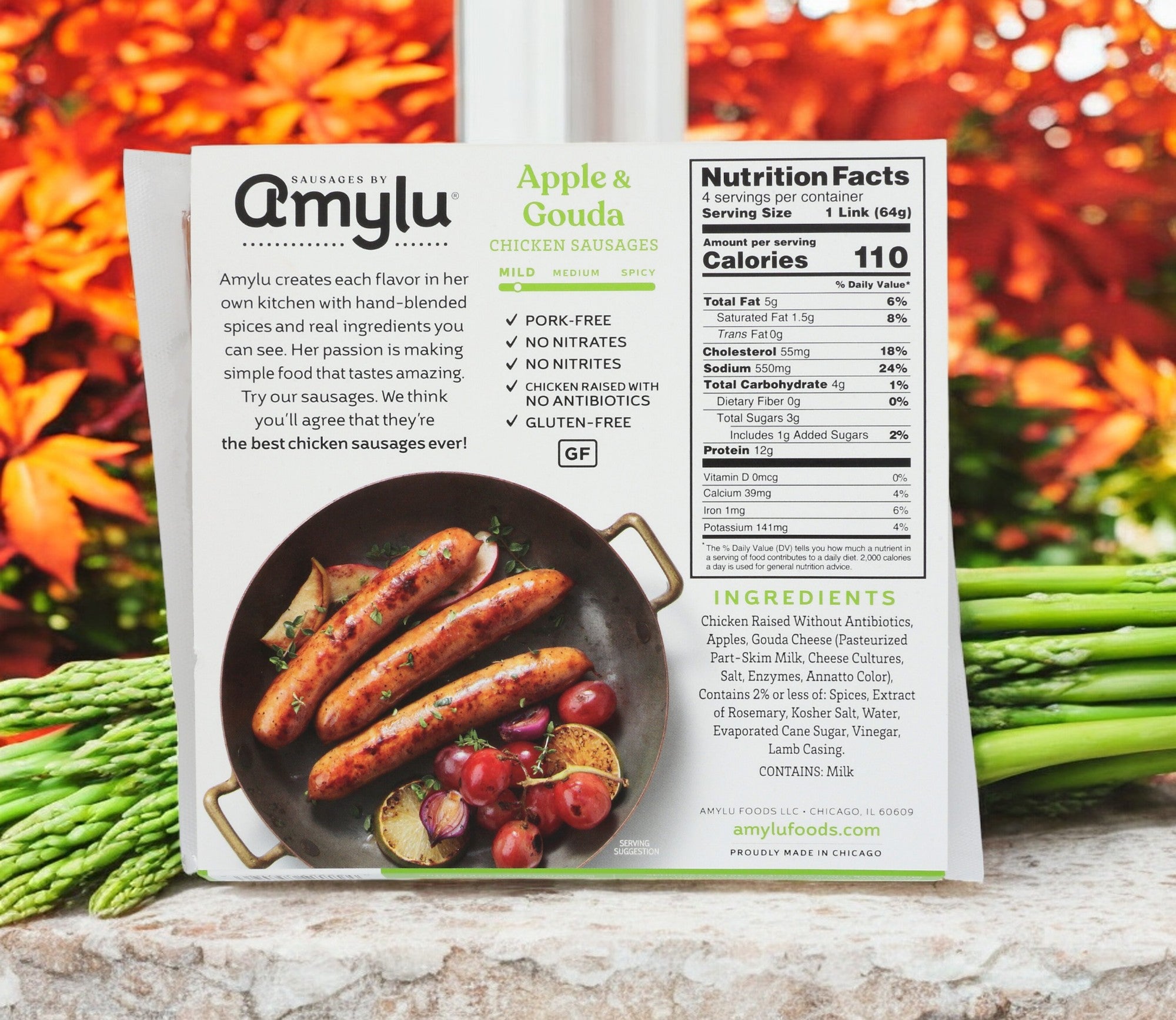 Amylu Apple and Gouda Gouda Chicken Sausage- 1 Case