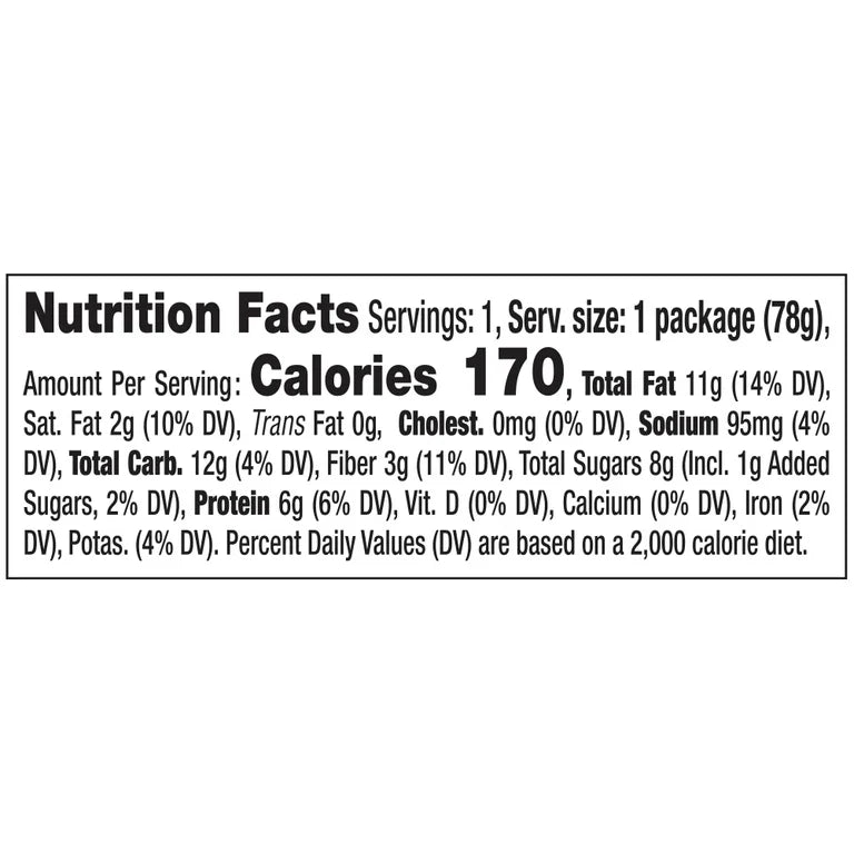 Nutrition facts label for one serving (78g): 170 calories, 11g total fat, 2g saturated fat, 0g trans fat, 95mg sodium, 12g total carbs, 6g protein, 3g fiber, and 8g total sugars—Dippin' Stix - Sliced Apples & Peanut Butter is a perfect snack option.