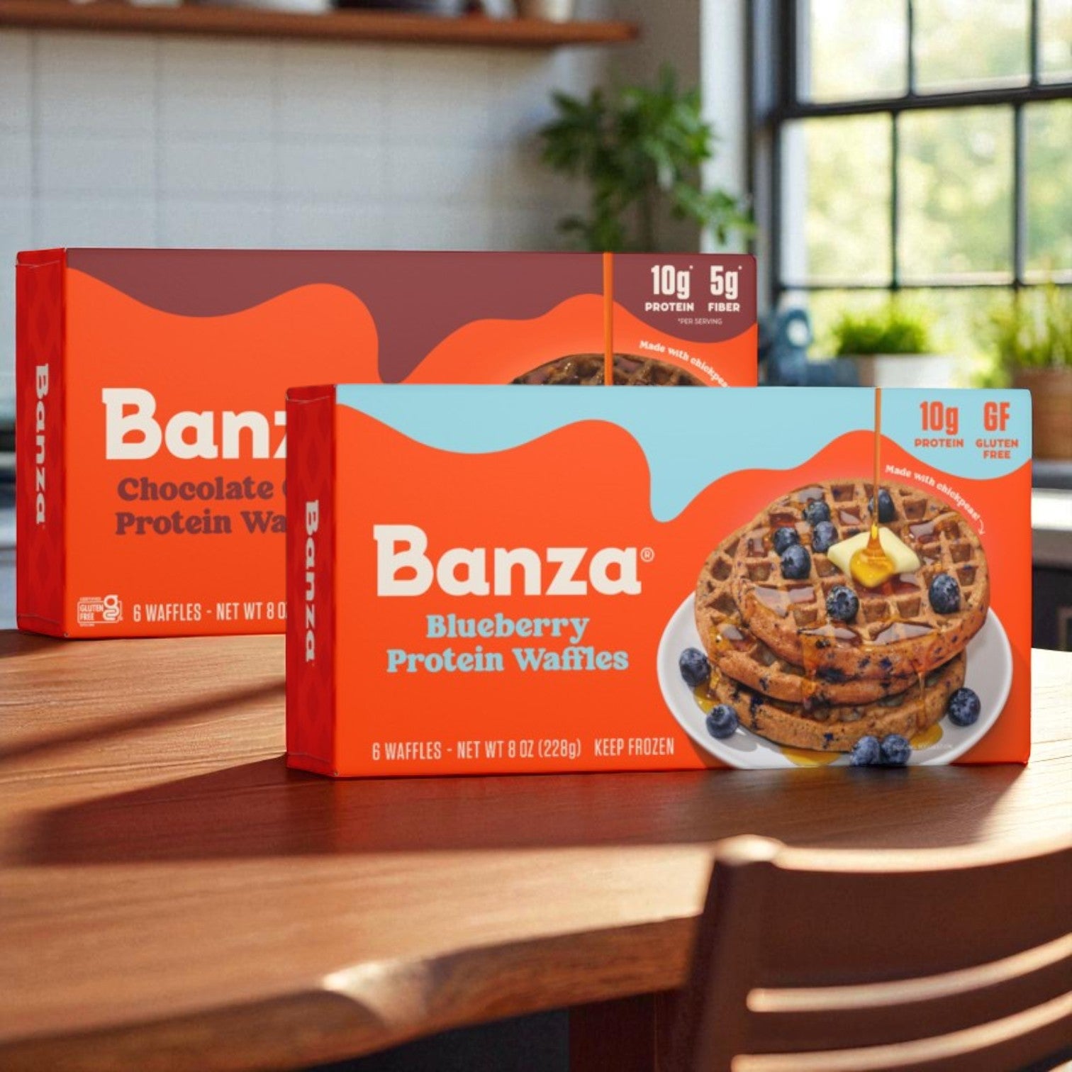 Banza Waffle Combo: Blueberry Protein Waffles & Chocolate Chip Protein Waffles – Gluten Free, Lower Carb, High Protein, 6-Pack Each (8 oz. per Pack)