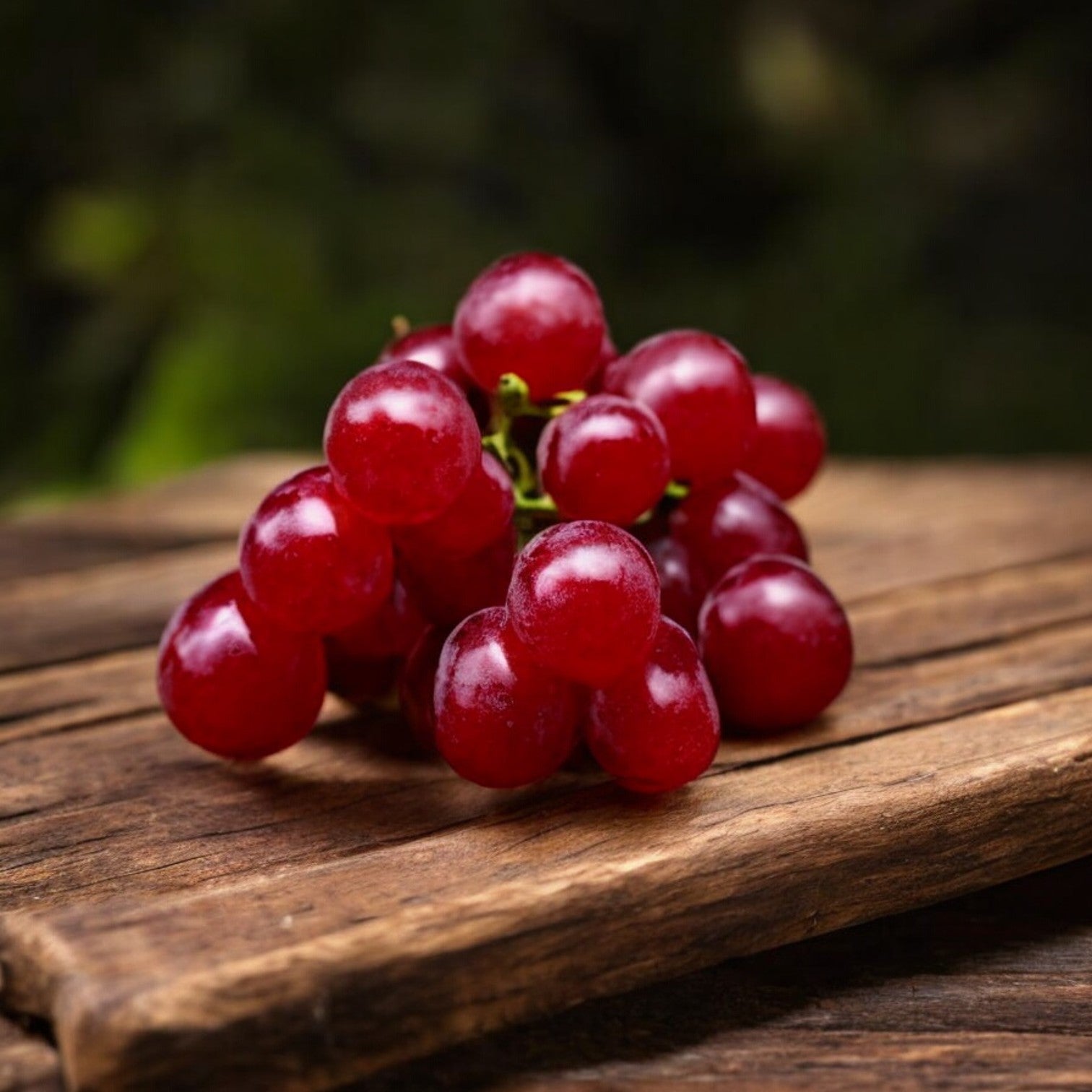 A cluster of Easy Lunches Red Seedless Grapes - 2 lbs sits on a wooden surface with a blurred green background.