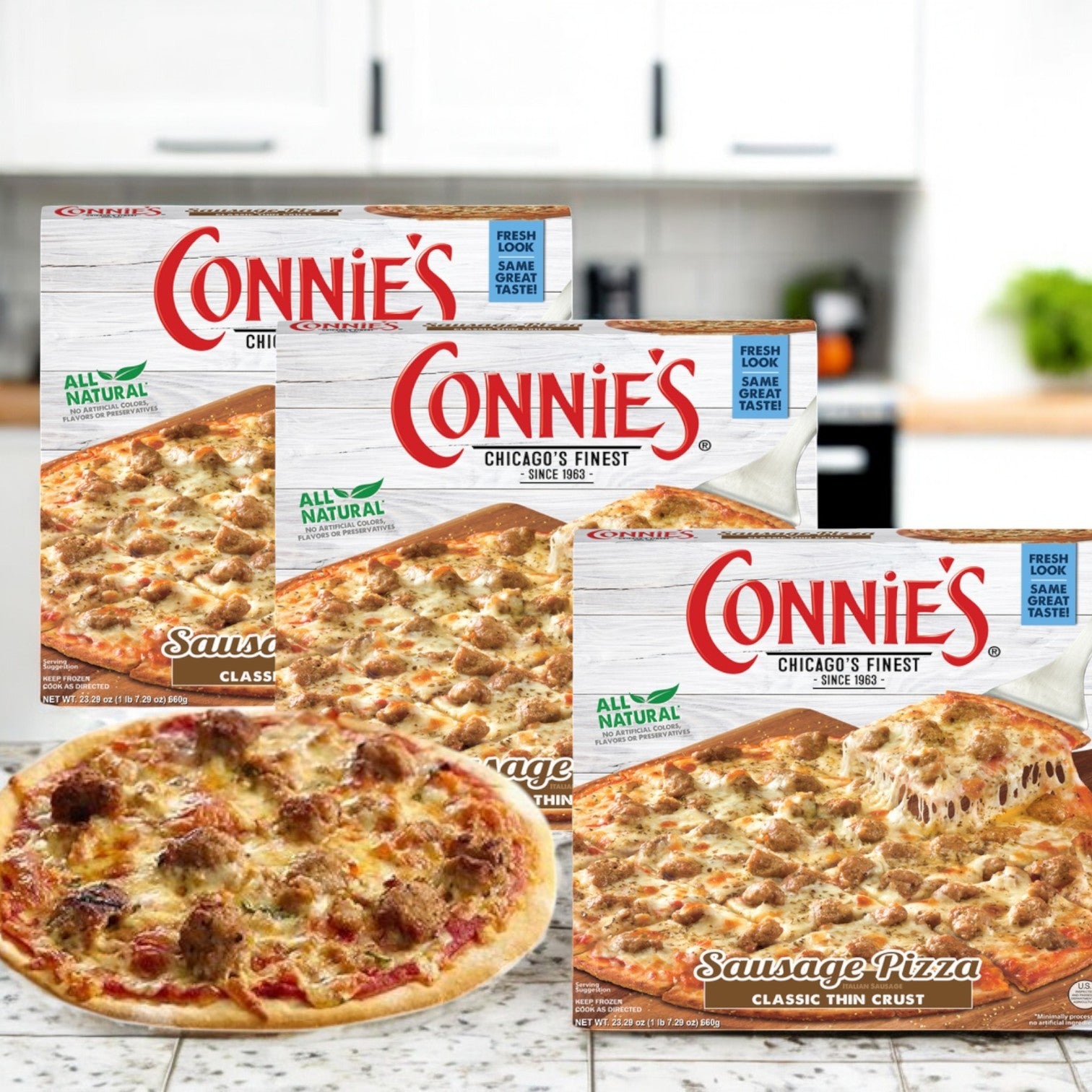 Connie's Pizza Pizza, Sausage, Classic Thin Crust, 23.29 oz. -3 Pack