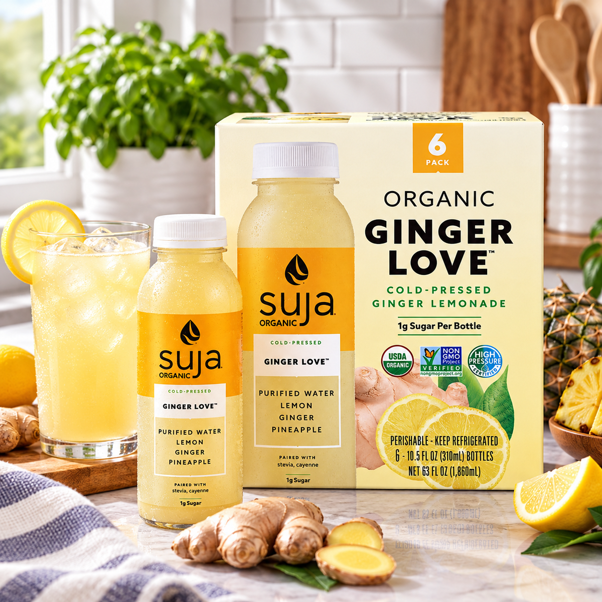 Suja Organic Ginger Love Lemonade – 3 COUNT (18 Bottles × 10.5 fl oz)
