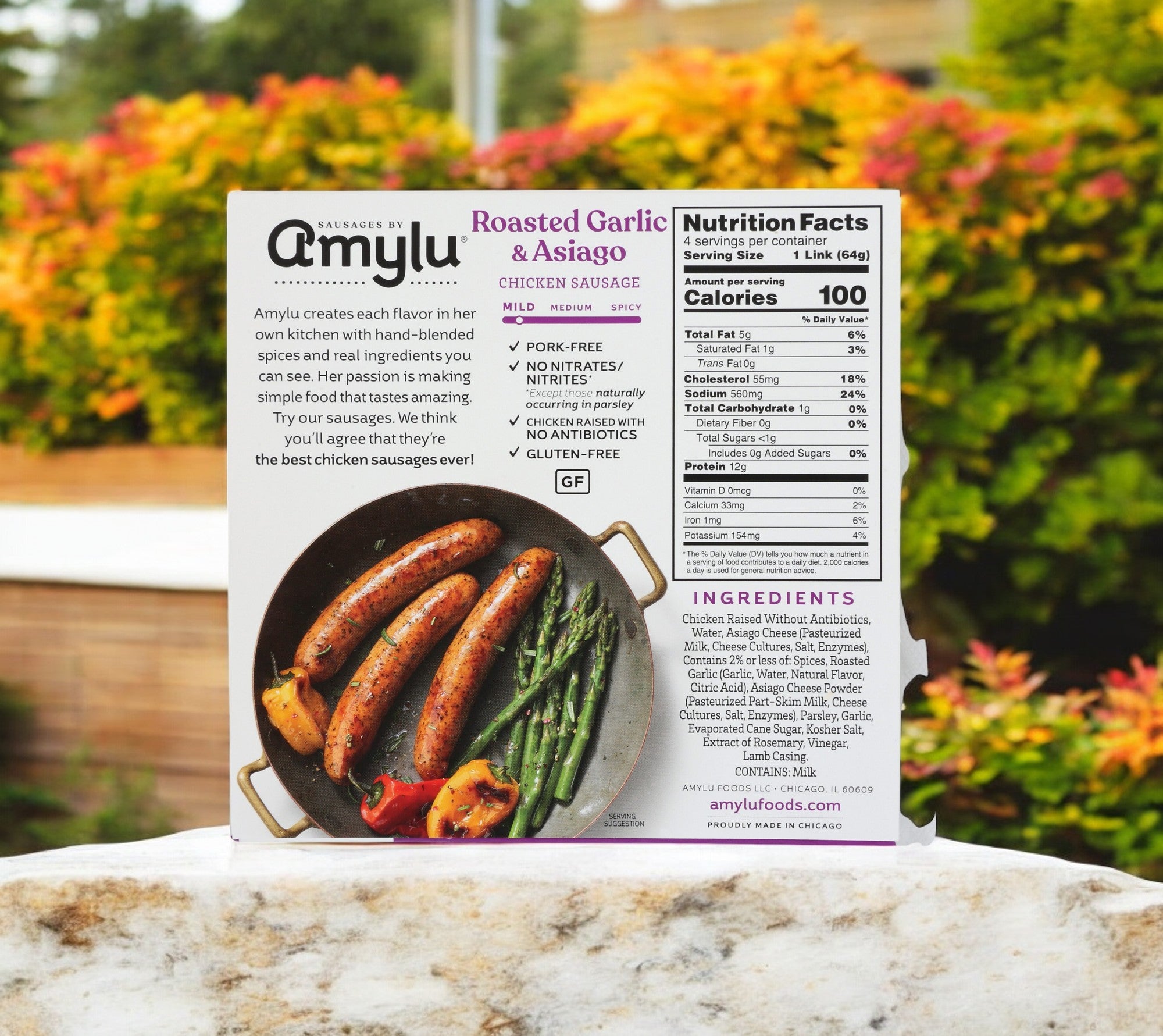 Amylu Roasted Garlic & Asiago Chicken Sausage- 1 Case