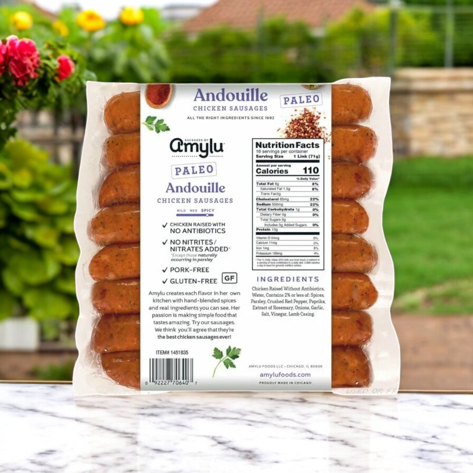 Amylu Paleo Andouille Sausage, 16 Count