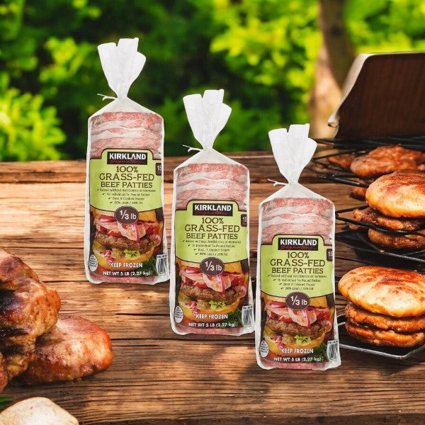 Kirkland Signature Grass-Fed Beef Patties-15 Count- 3 Packs