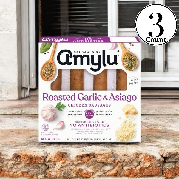 Amylu Roasted Garlic & Asiago Chicken Sausage- 3 Cases