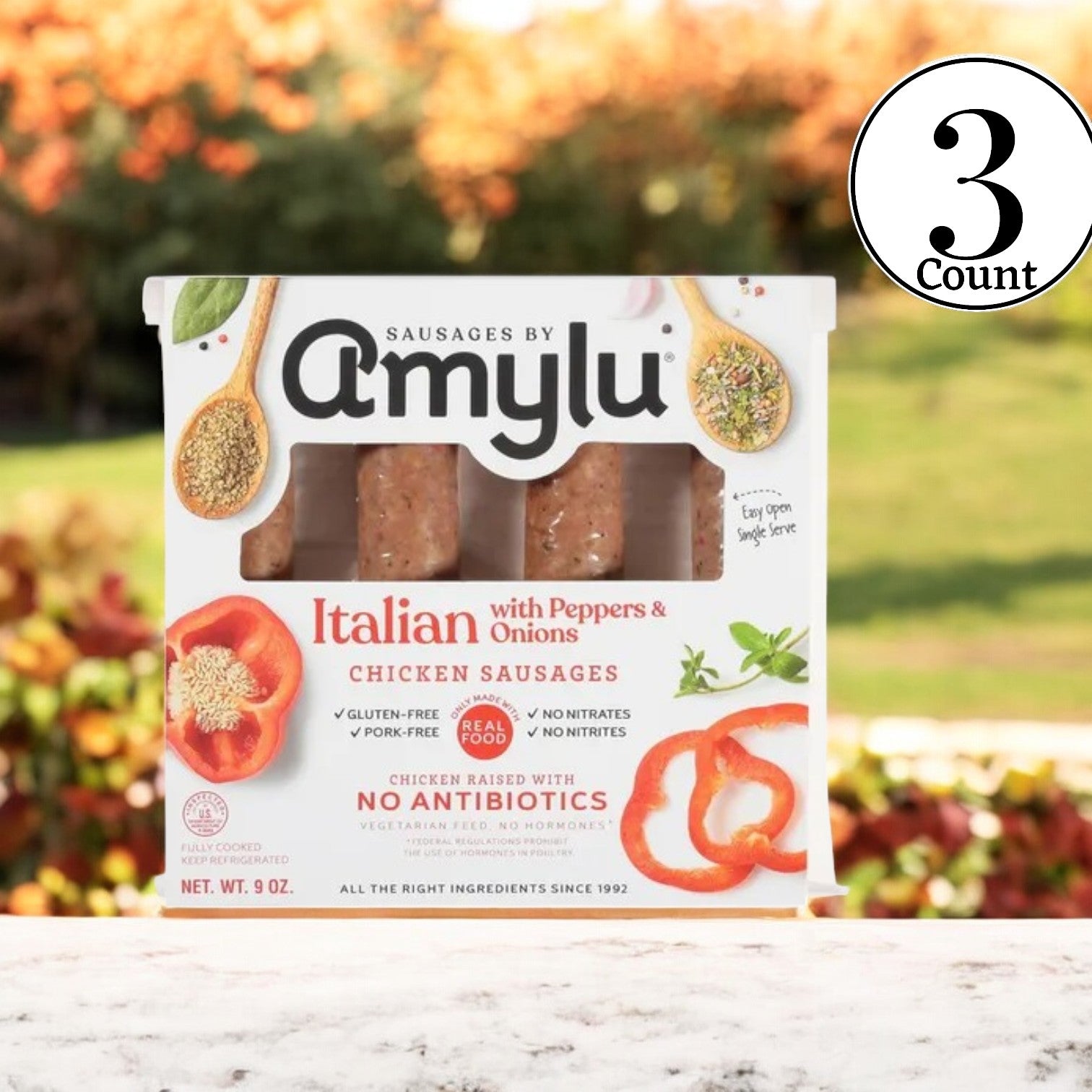 Amylu Italian Chicken Sausage With Peppers & Onions - 3 Count