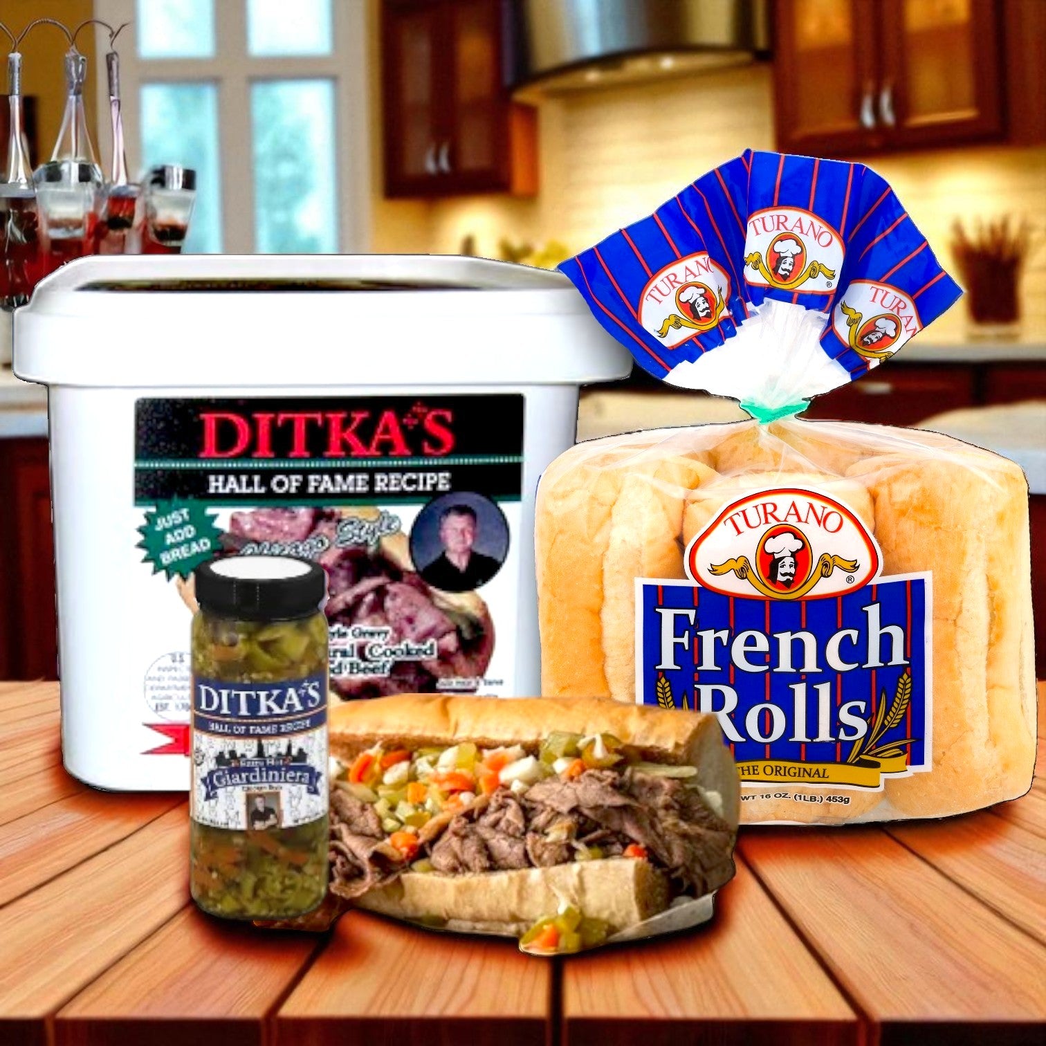 Ditka’s Italian Beef Sandwich Kit with Turano Rolls & Marconi Giardiniera