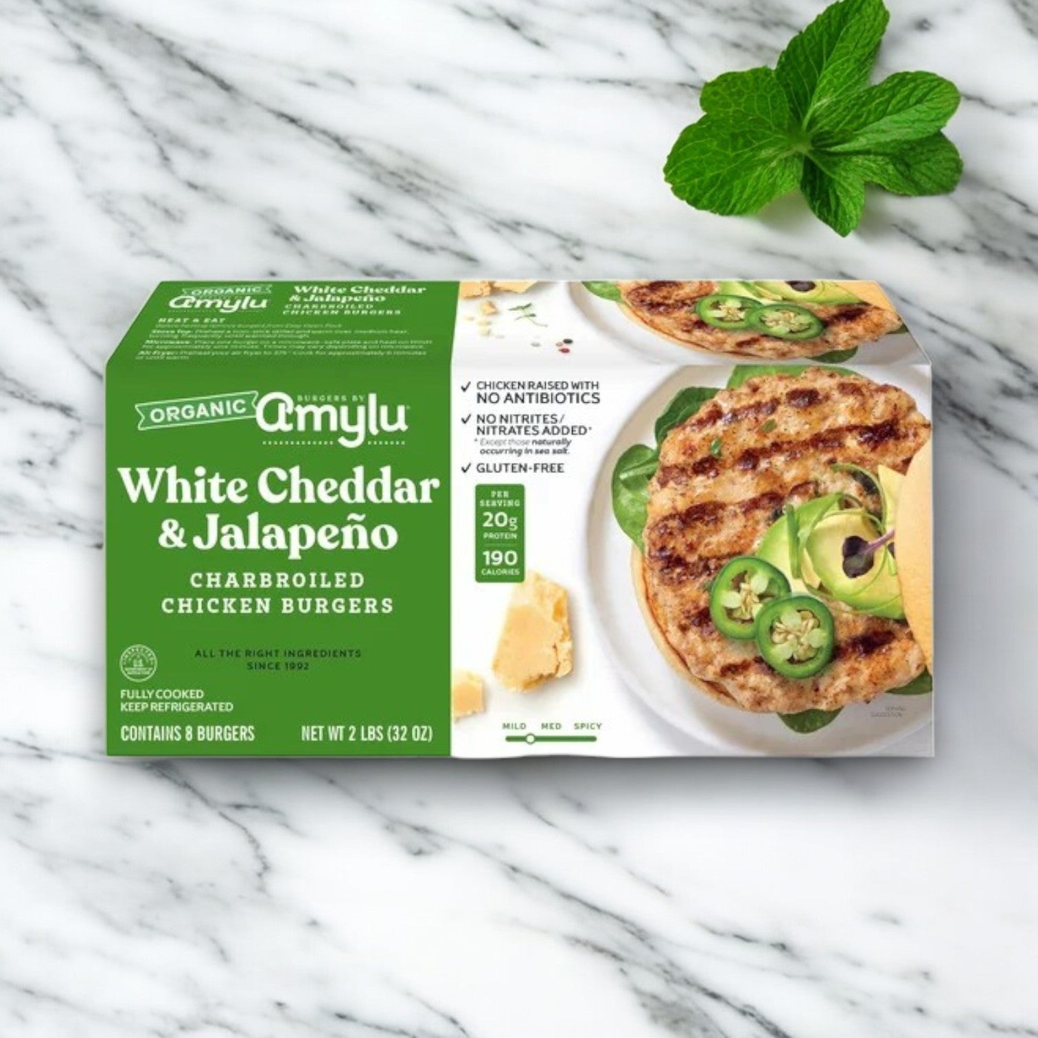 Amylu Organic White Cheddar & Jalapeno Chicken Burger – 8-Count, 32 oz