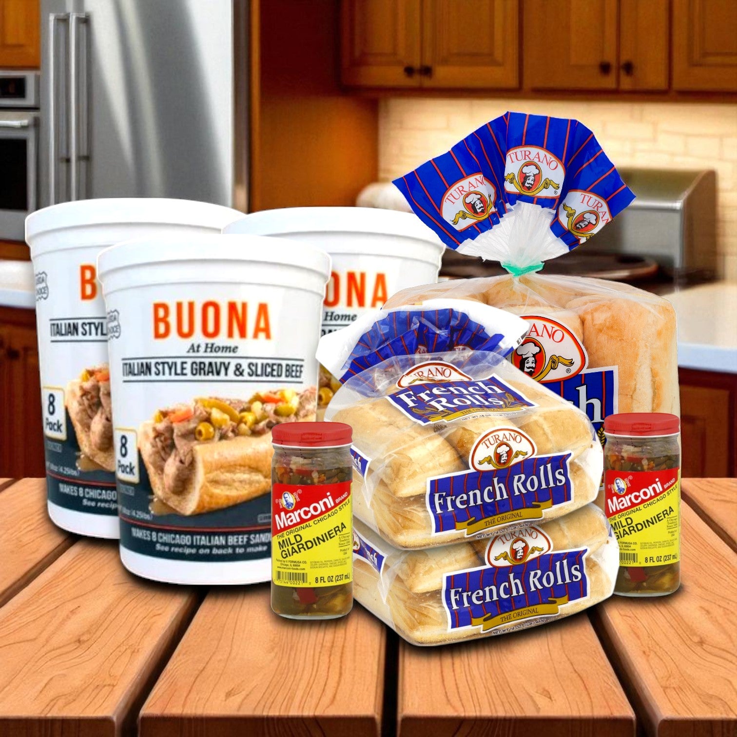 Buona Italian Beef Party Kit – 24 Sandwich Servings with Turano® Rolls & Marconi Giardiniera