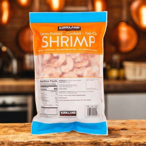 Kirkland Signature Farm-Raised Cooked Shrimp, Tail-On, Peeled, Deveined, 31-40-count, 2 lbs- 1 Bag