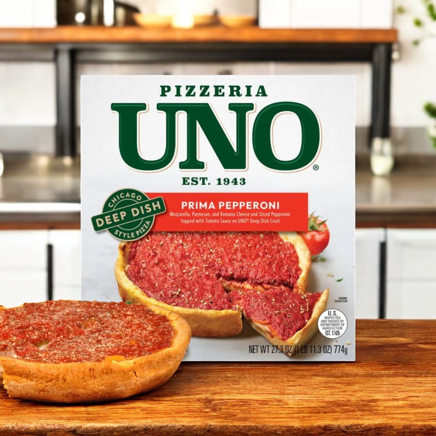 Pizzeria Uno 9in Chicago Style Deep Dish Prima Pepperoni Pizza, Tomato Sauce, 27.3 oz. - 1 Box