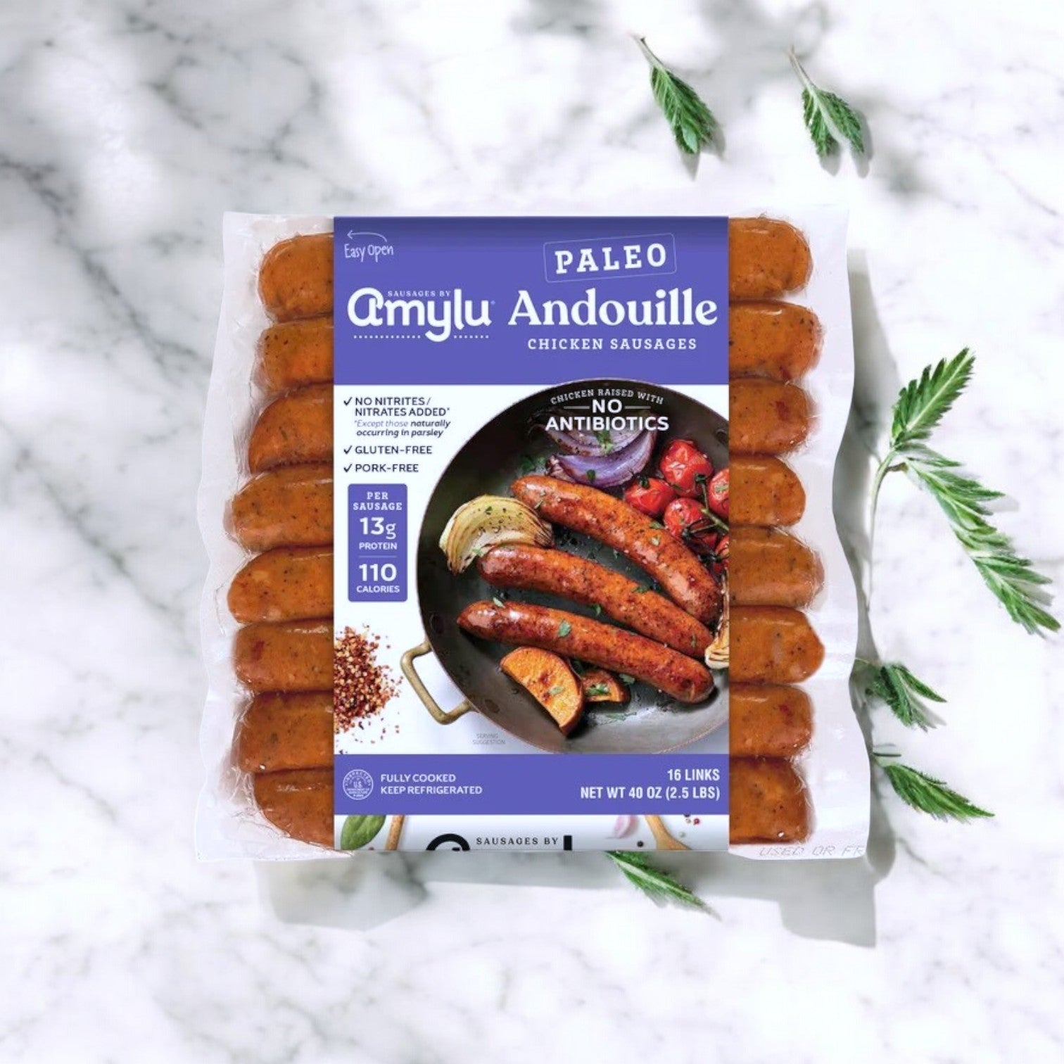 Amylu Paleo Andouille Sausage, 16 Count